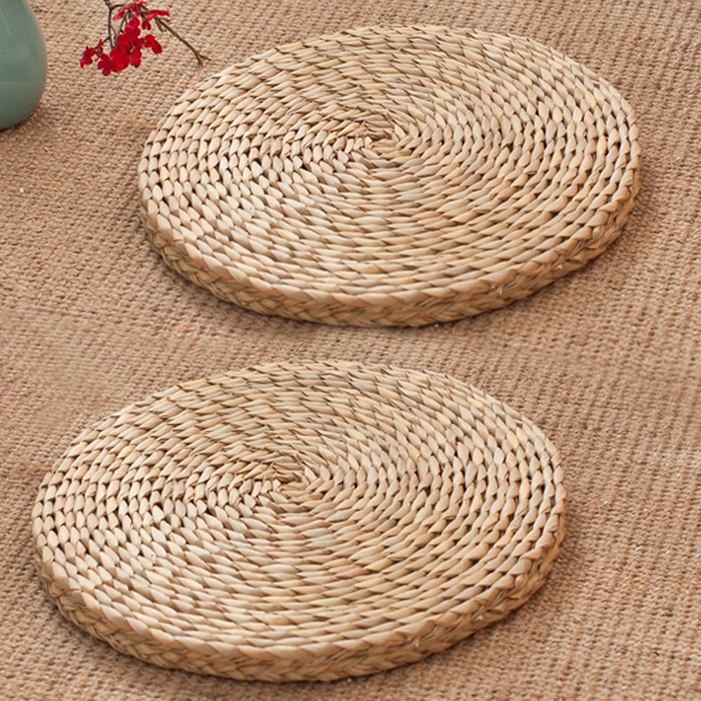 Handcrafted Eco-Friendly Breathable Padded Knitted Straw Flat Seat Cushion/Straw futon Cushion (Cloth Splicing Round 45cm(17.72 in))