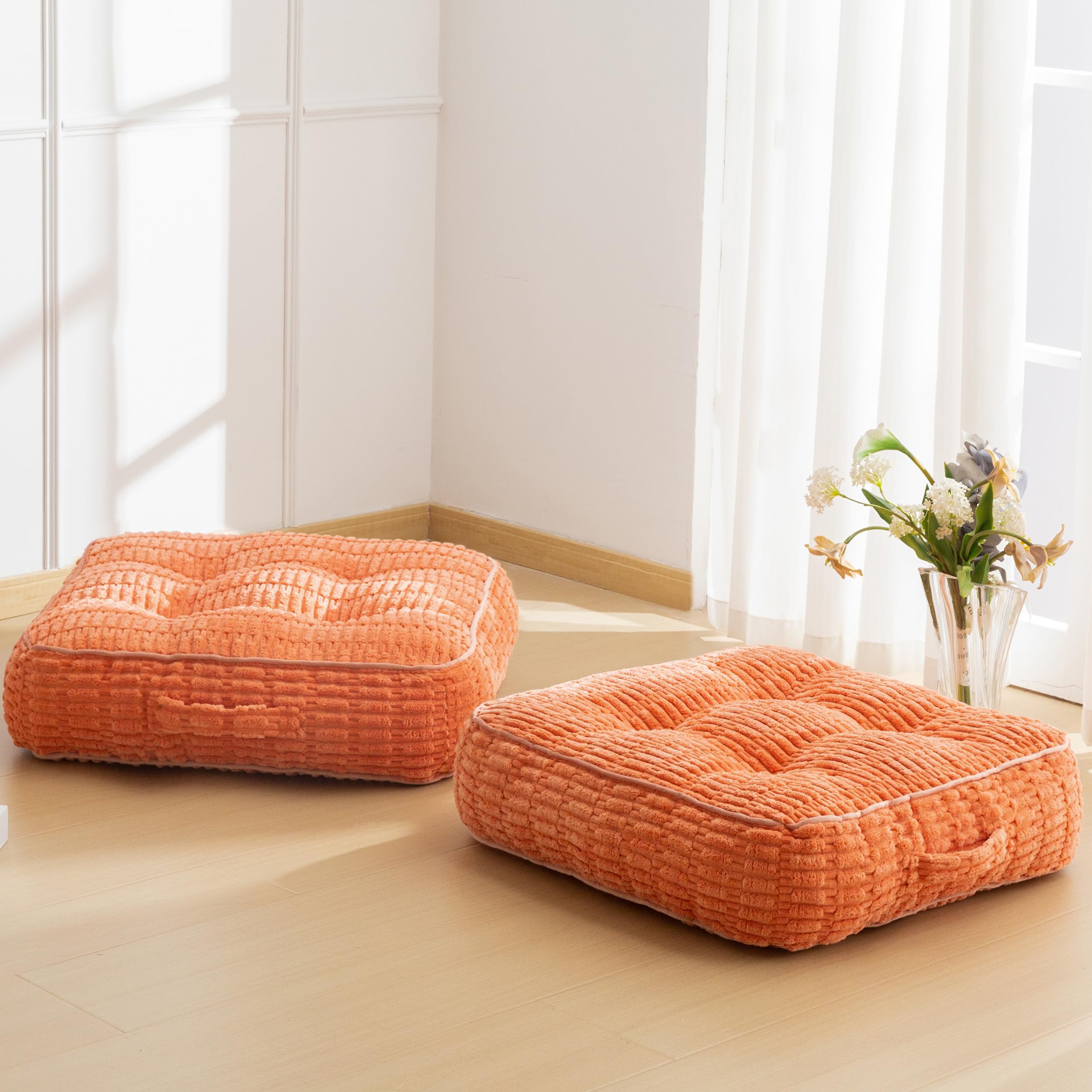 HIGOGOGO 6" Floor Pillow Cushion for Adults, Meditation Cushion Pillow, Blended Corduroy Cover, Large Square Floor Sitting for Tatami Living Room or Yoga, 2Pack, Dark Grey