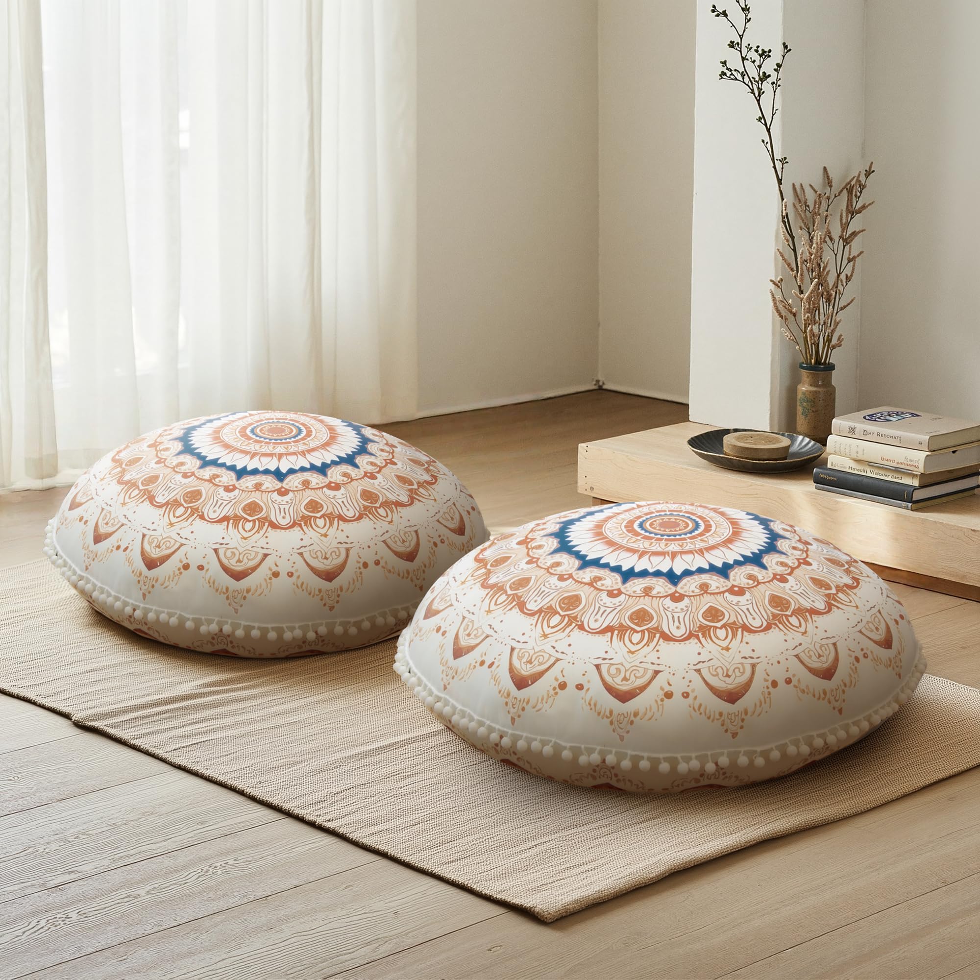 Meditation Cushion 32 Inch Round, Large Floor Pillow Seating for Adults, Bohemian Mandala Yoga Cushion, Extra Thick Memory Foam Removable Washable Cover, Ideal Gift & Holiday Decor, Green