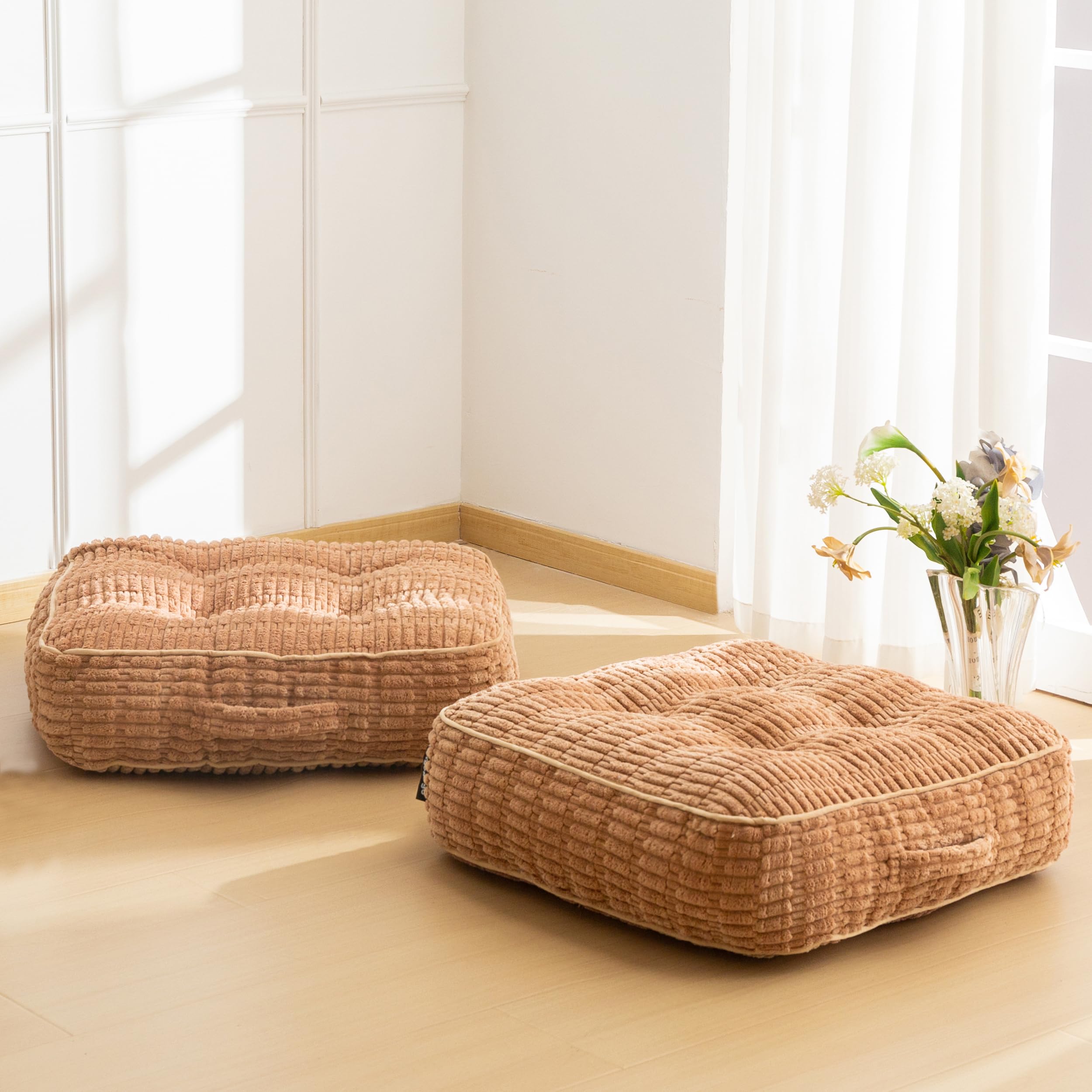 HIGOGOGO 6" Floor Pillow Cushion for Adults, Meditation Cushion Pillow, Blended Corduroy Cover, Large Square Floor Sitting for Tatami Living Room or Yoga, 2Pack, Dark Grey