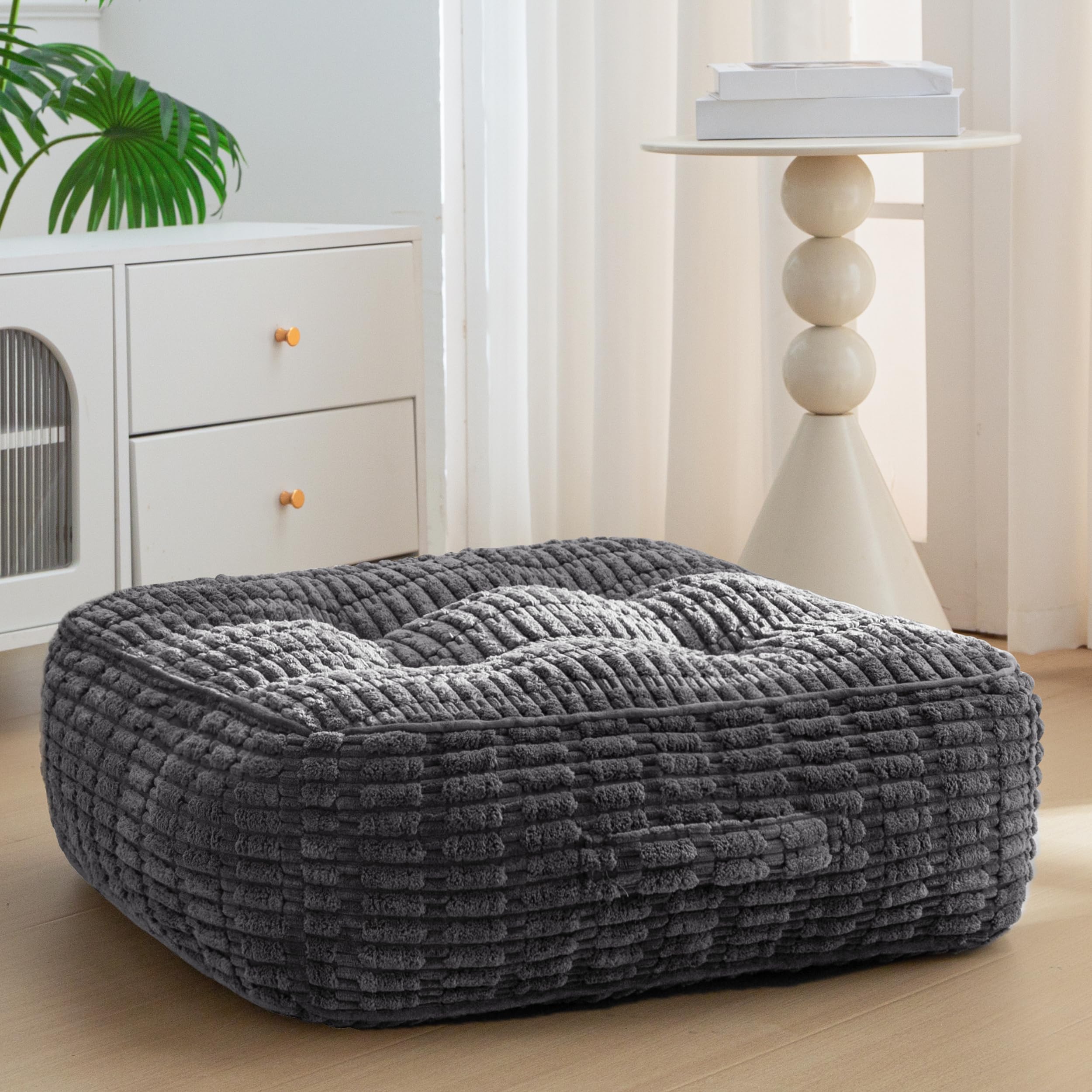 HIGOGOGO 6" Floor Pillow Cushion for Adults, Meditation Cushion Pillow, Blended Corduroy Cover, Large Square Floor Sitting for Tatami Living Room or Yoga, 2Pack, Dark Grey
