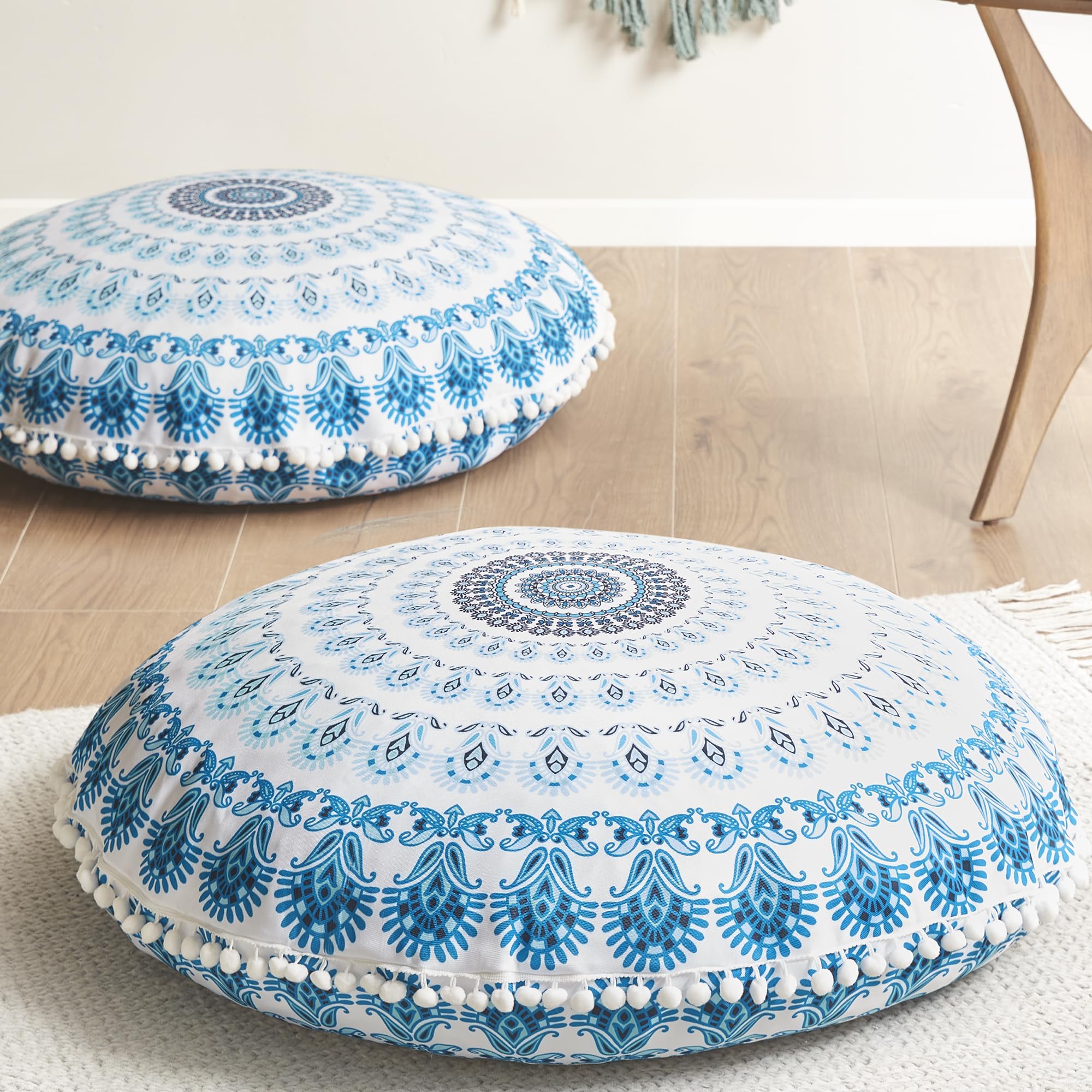 Codi Floor Pillows for Adults & Teens Set of 2, Large Boho Meditation Cushions with Memory Foam, Round Mandala Seating for Yoga, Home Office, Dorm Room, Washable, 32 Inch, Coral