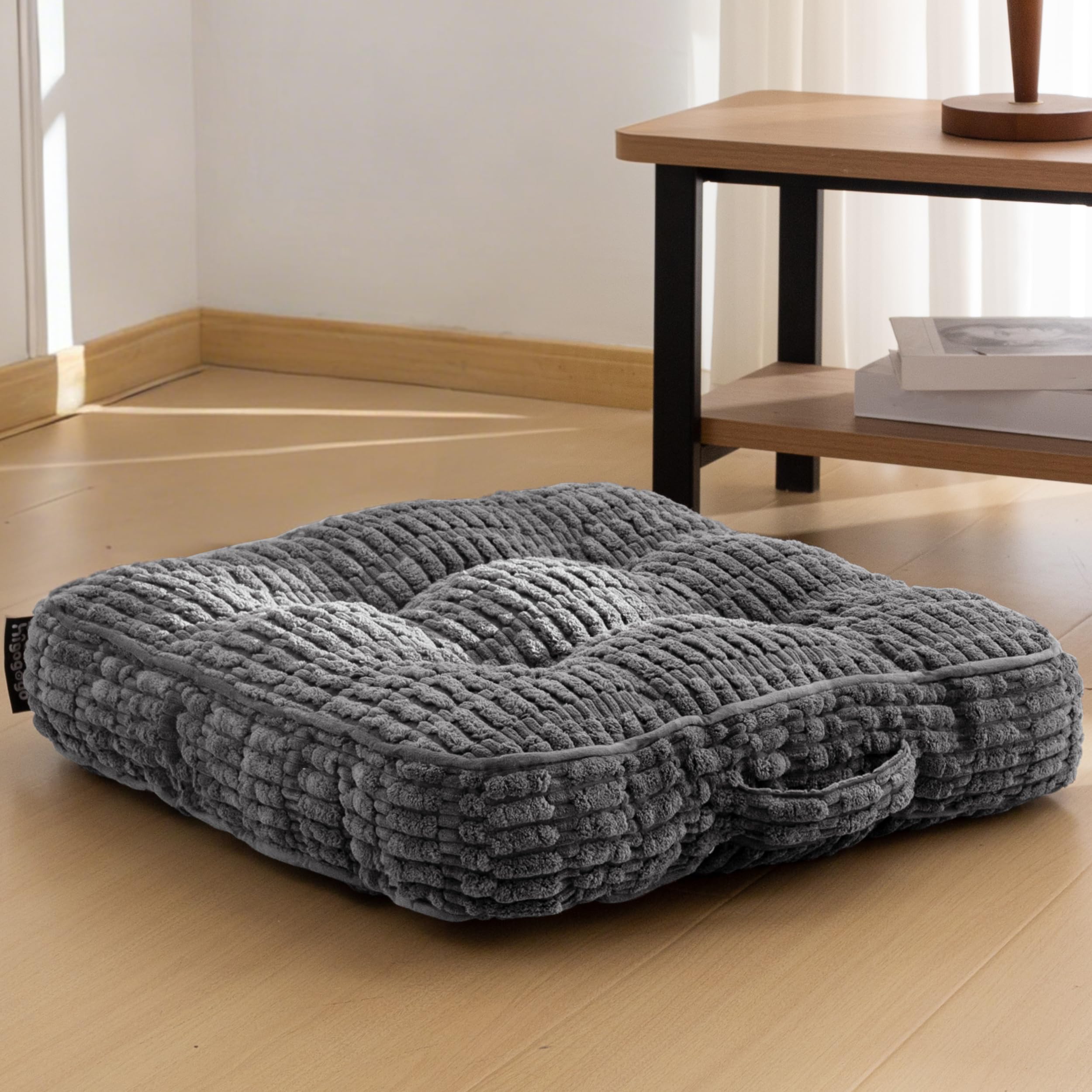 HIGOGOGO 6" Floor Pillow Cushion for Adults, Meditation Cushion Pillow, Blended Corduroy Cover, Large Square Floor Sitting for Tatami Living Room or Yoga, 2Pack, Dark Grey