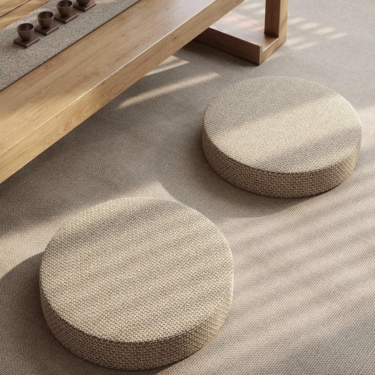 Floor Cushion - Thick, Washable, Removable Cover Tatami Mat, Meditation Pillow for Windowsill, Balcony, Floor Seating (Beige, Dia 24'')