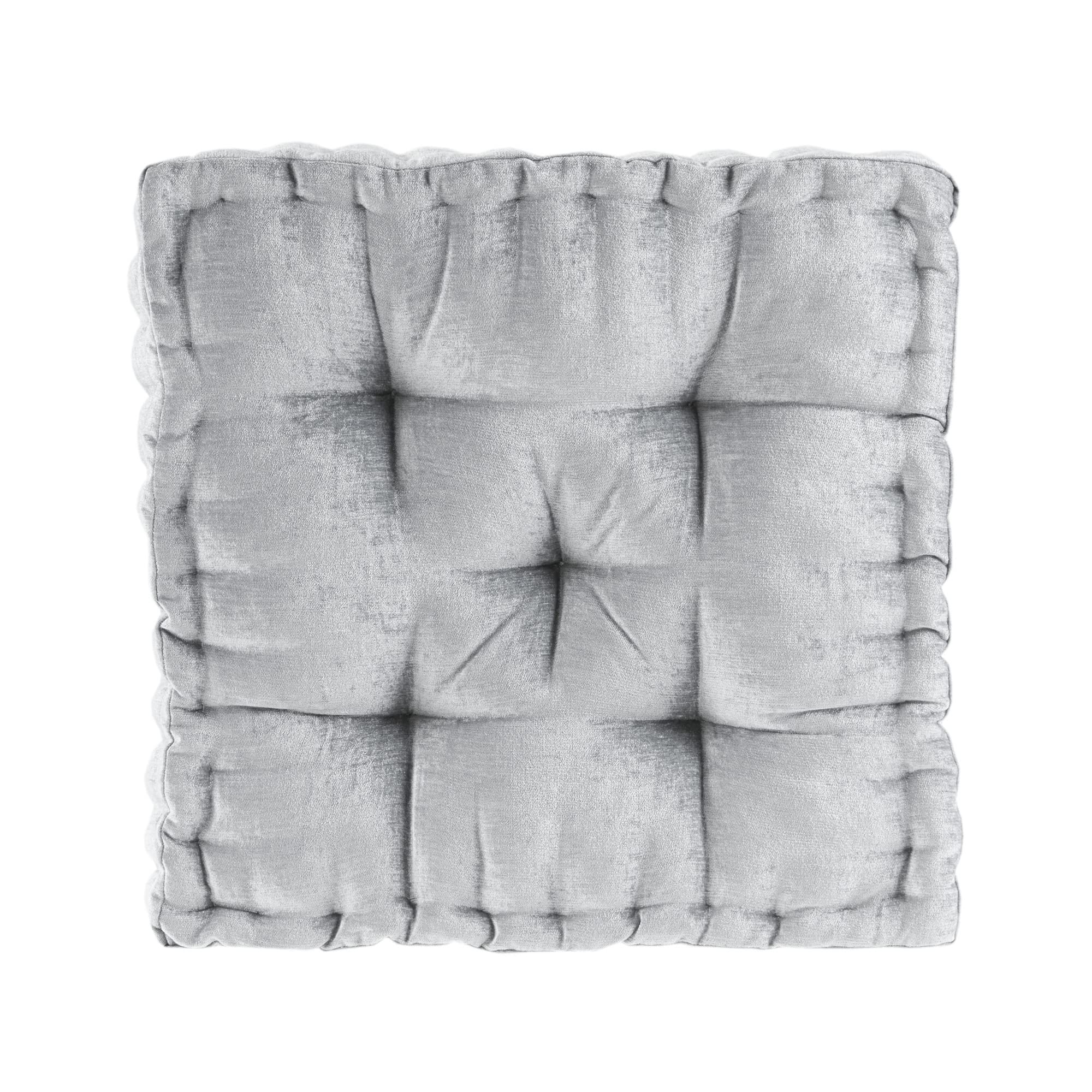 Intelligent Design Large Floor Pillow for Adults Yoga or Meditation Cushion with Handle, Floor Cushion for Board Games, Lustrous Chenille Tufted, Handsewn Scalloped Edge, Azza, 24" x 24" x 5" Ivory