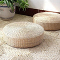 Japanese Style Handcrafted Eco-Friendly Padded Knitted Straw Flat Seat Cushion,Hand Woven Tatami Floor Cushion Corn Maize Husk (Dia40cm/15.8" x 10cm/4")
