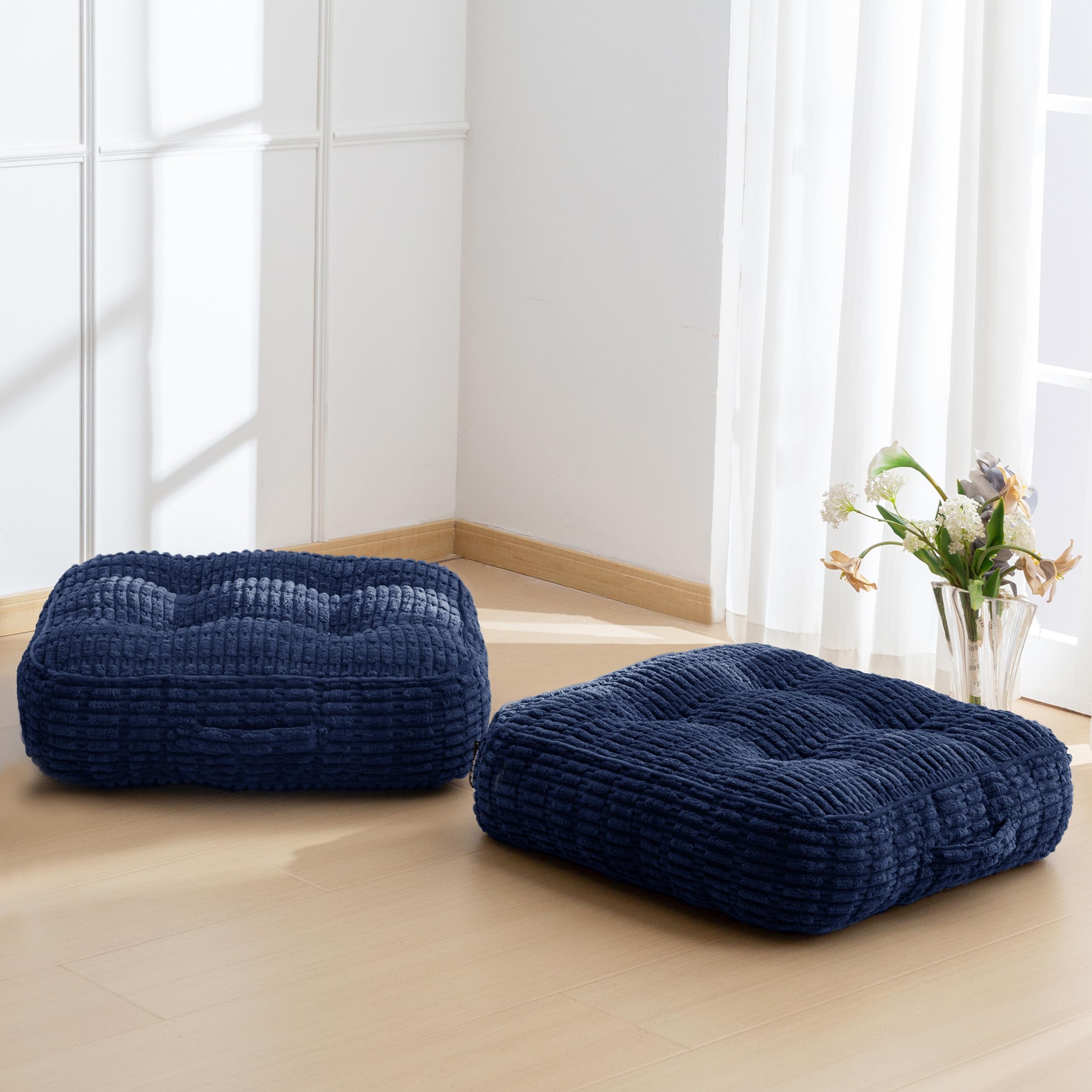 HIGOGOGO 6" Floor Pillow Cushion for Adults, Meditation Cushion Pillow, Blended Corduroy Cover, Large Square Floor Sitting for Tatami Living Room or Yoga, 2Pack, Dark Grey