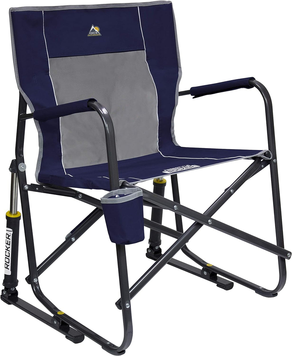 GCI Outdoor Freestyle Rocker Camping Chair | Portable Folding Rocking Chair with Solid, Durable Armrests, Drink Holder & Comfortable Backrest — Indigo Blue