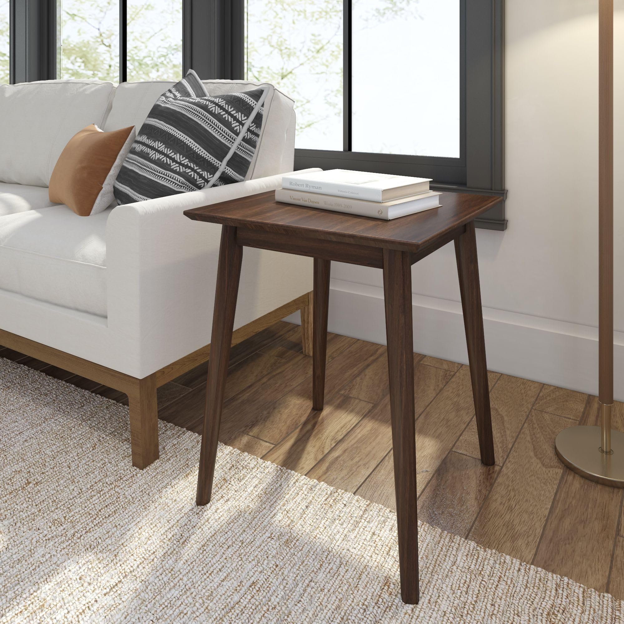 Plank+Beam Mid Century Modern Rectangular Side Table, End Table for Living Room, Wooden Bedside Table, Small End Table for Office Space, Walnut