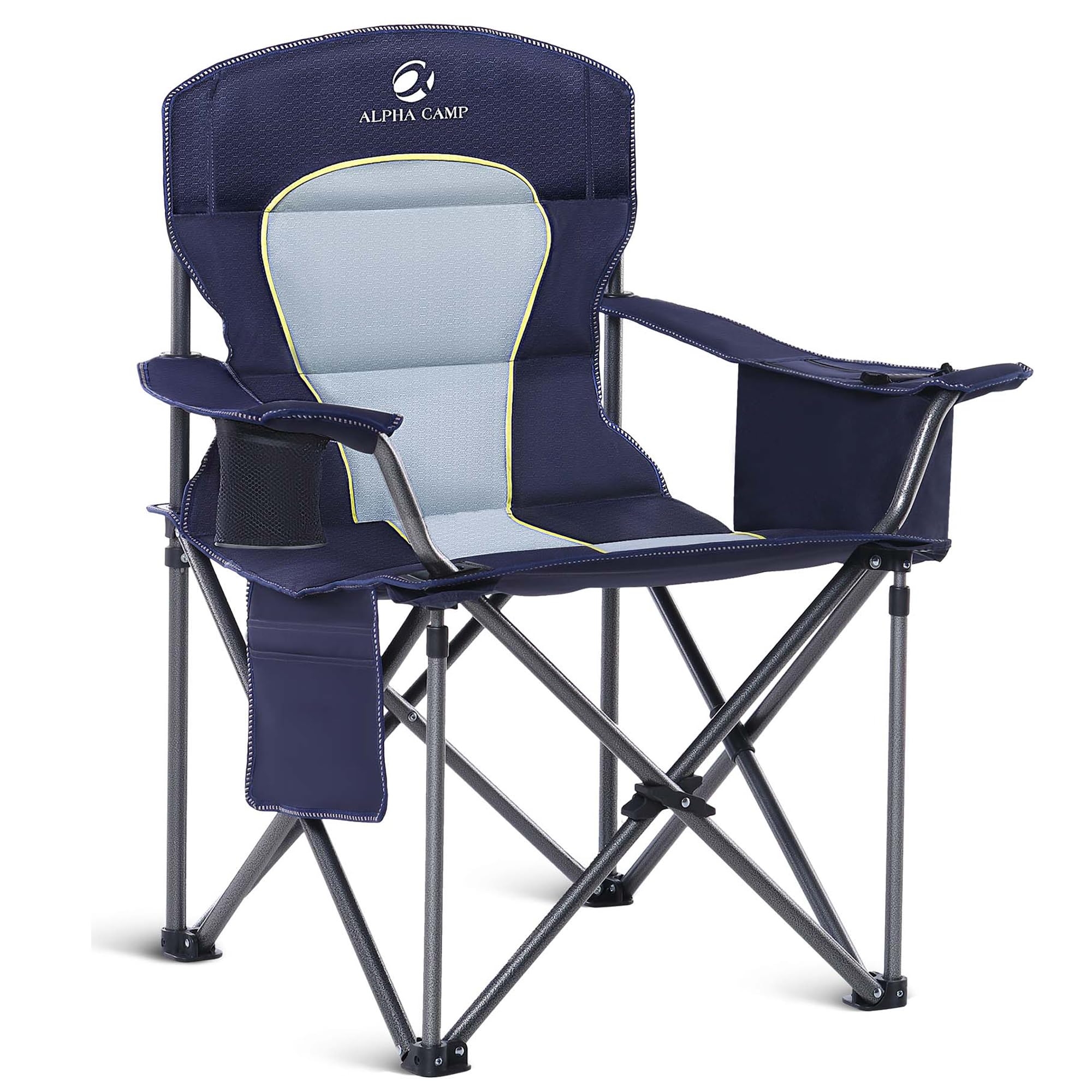 500LBS Oversized Folding Camping Chair with Cooler Bag & Cup Holder