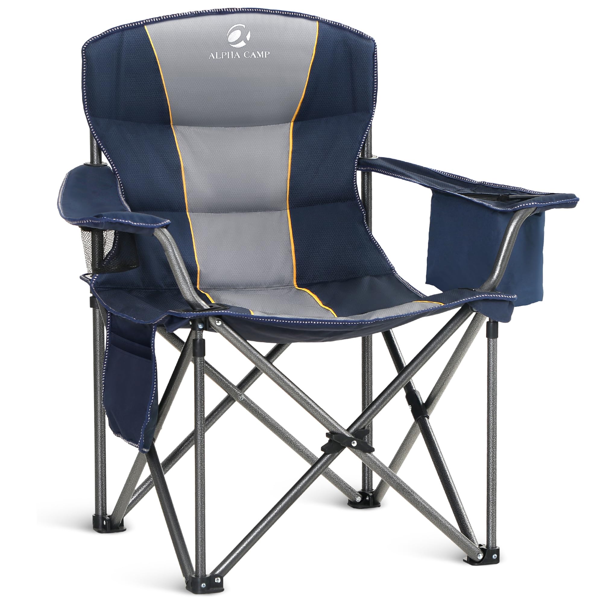 500LBS Oversized Folding Camping Chair with Cooler Bag & Cup Holder