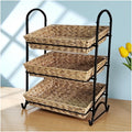 2-Tier Faux Rattan Wicker Storage Basket with Metal Frame, Countertop Organizer Shelf for Kitchen, Bathroom, Pantry (Medium)