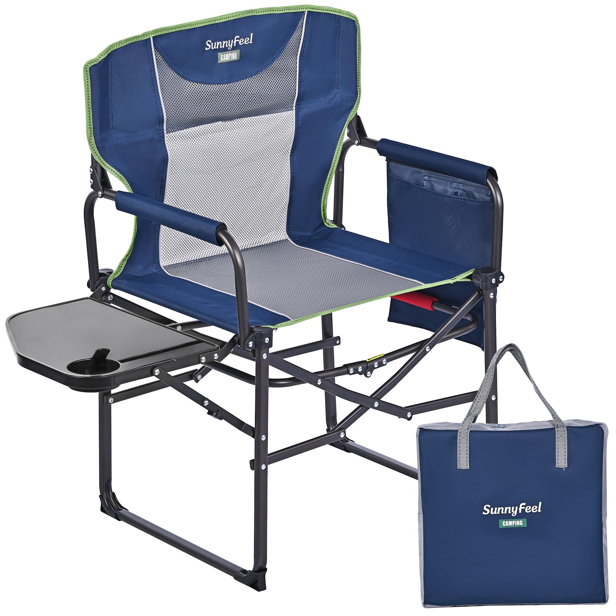 SUNNYFEEL Camping Directors Chair, Heavy Duty,Oversized Portable Folding Chair with Side Table, Pocket for Beach, Fishing,Trip,Picnic,Lawn,Concert Outdoor Foldable Camp Chairs