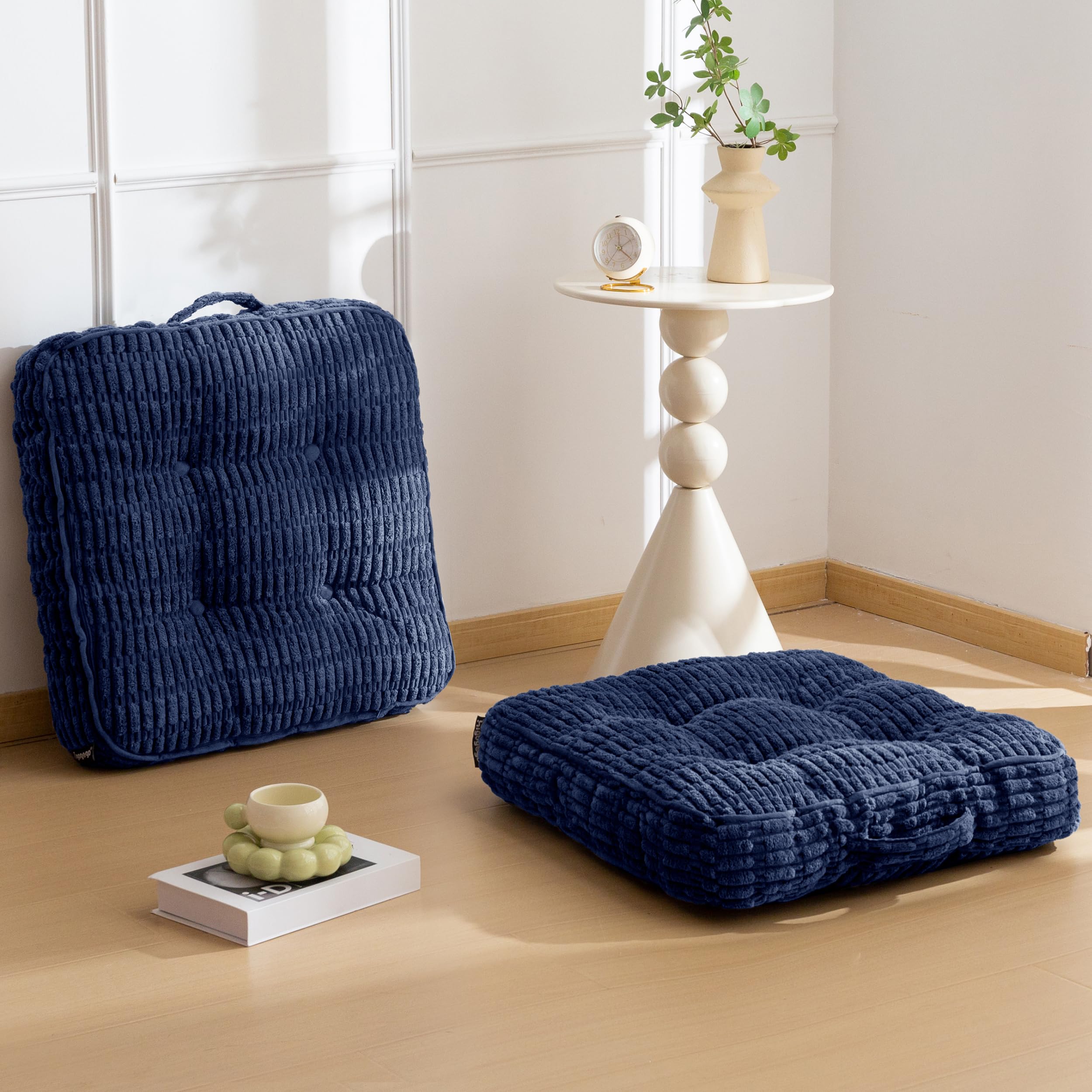 HIGOGOGO 6" Floor Pillow Cushion for Adults, Meditation Cushion Pillow, Blended Corduroy Cover, Large Square Floor Sitting for Tatami Living Room or Yoga, 2Pack, Dark Grey