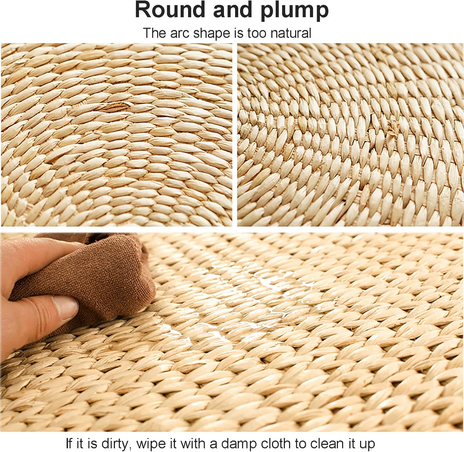ZZenSmot Japanese Style Tatami Seat Cushion,Round Padded Floor Pillow Woven Straw Meditation Cushion,Handcrafted Rattan Futon Seat Cushion-Height:10cm Diameter:50cm (20inch)