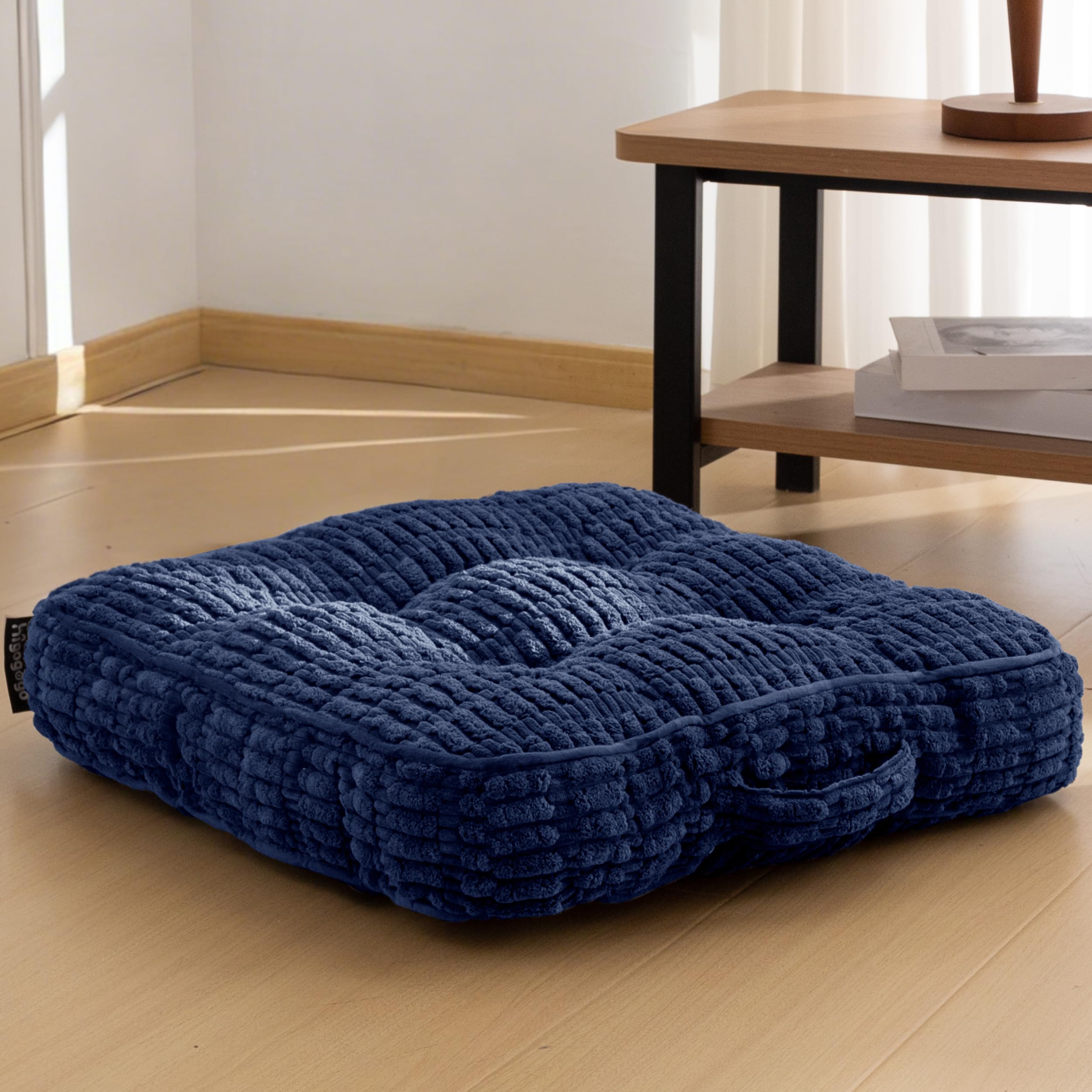 HIGOGOGO 6" Floor Pillow Cushion for Adults, Meditation Cushion Pillow, Blended Corduroy Cover, Large Square Floor Sitting for Tatami Living Room or Yoga, 2Pack, Dark Grey