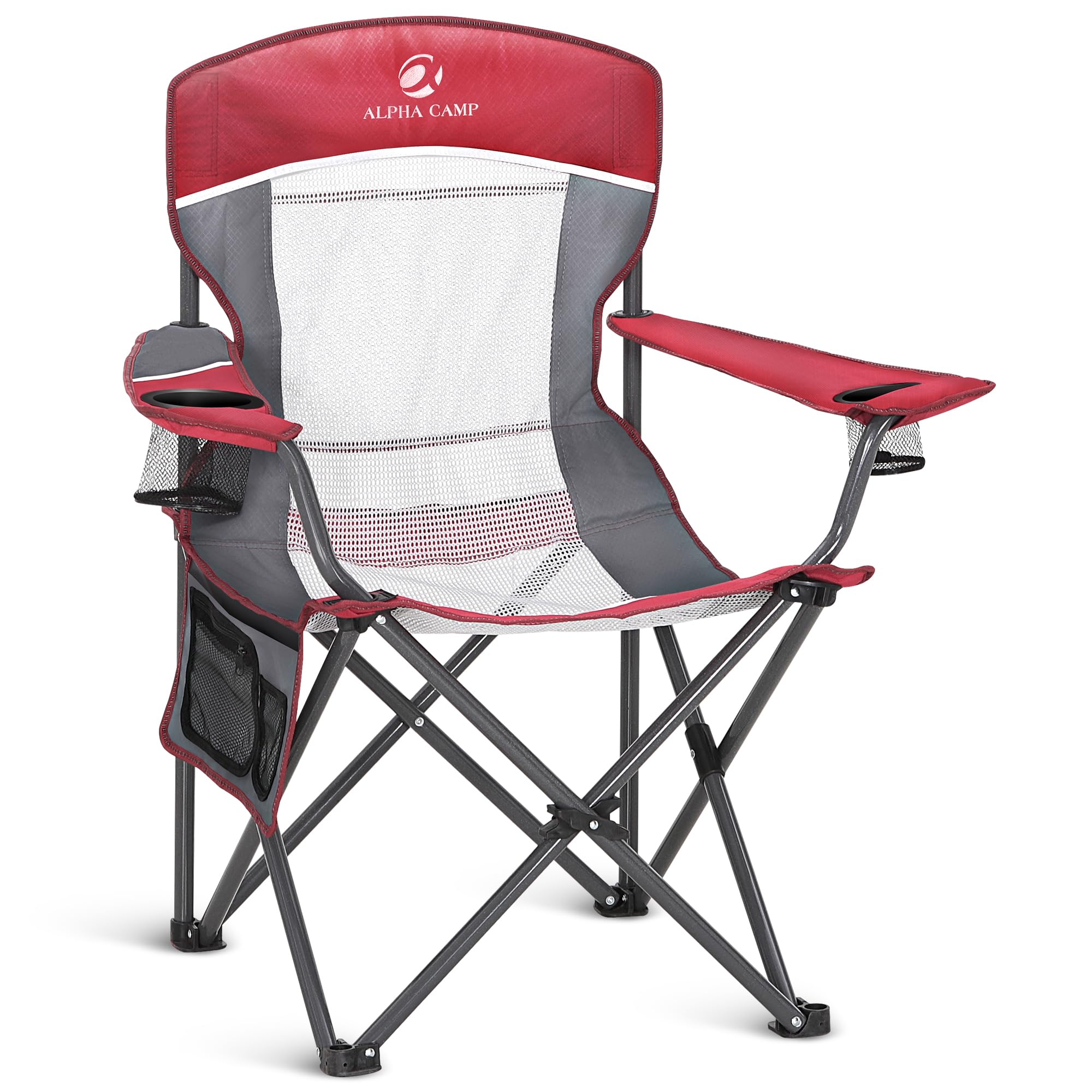 500LBS Oversized Folding Camping Chair with Cooler Bag & Cup Holder
