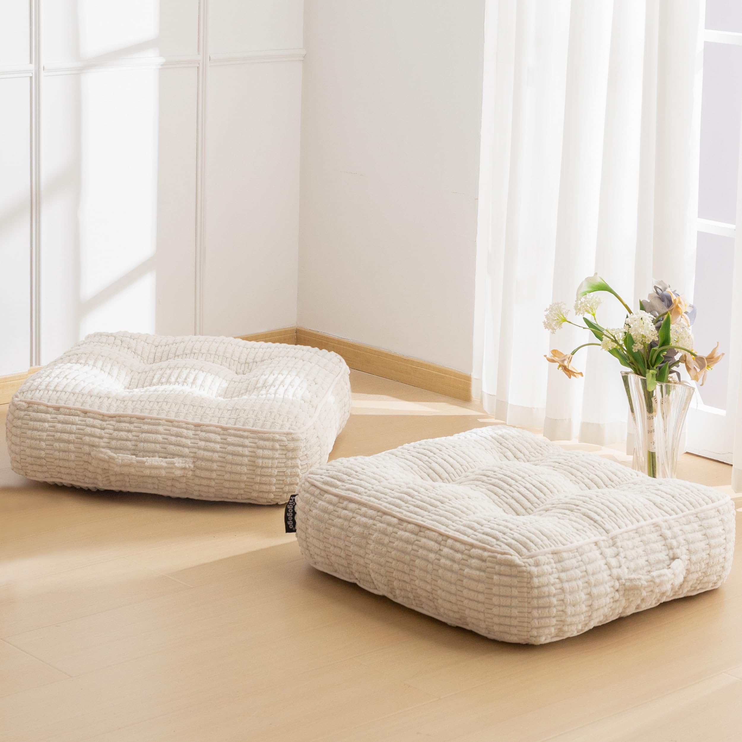 HIGOGOGO 6" Floor Pillow Cushion for Adults, Meditation Cushion Pillow, Blended Corduroy Cover, Large Square Floor Sitting for Tatami Living Room or Yoga, 2Pack, Dark Grey
