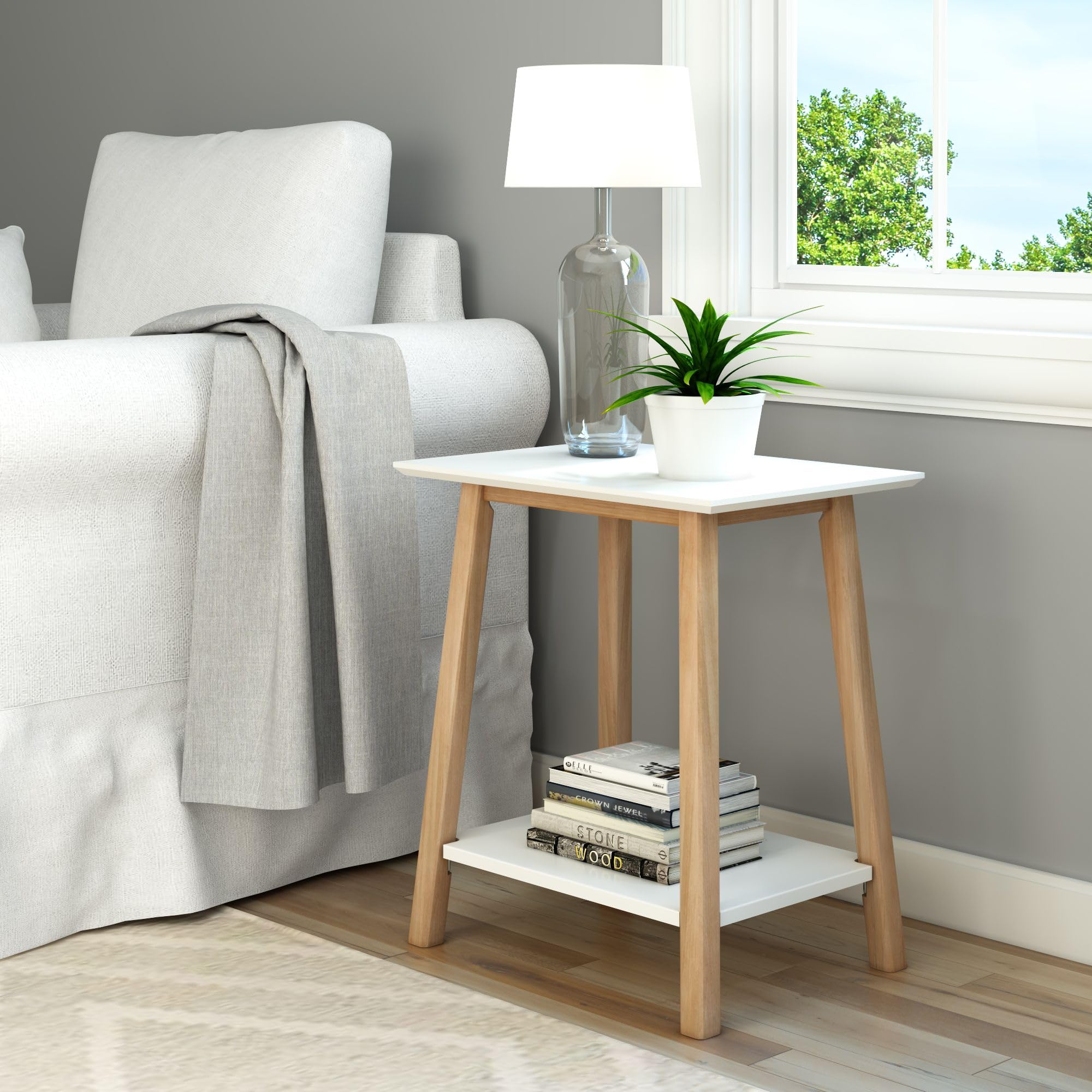 Plank+Beam Mid Century Modern Rectangular Side Table, End Table for Living Room, Wooden Bedside Table, Small End Table for Office Space, Walnut