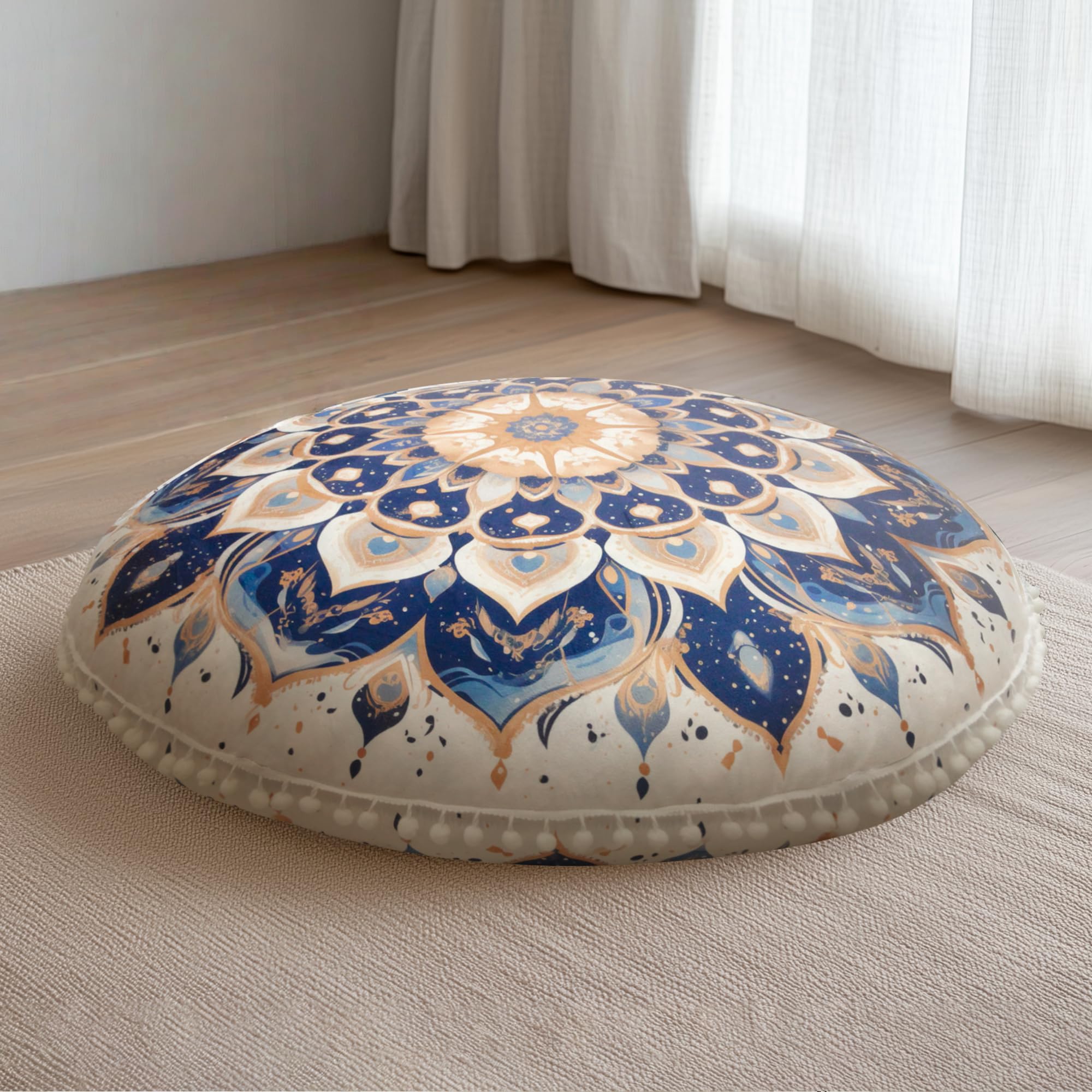 Meditation Cushion 32 Inch Round, Large Floor Pillow Seating for Adults, Bohemian Mandala Yoga Cushion, Extra Thick Memory Foam Removable Washable Cover, Ideal Gift & Holiday Decor, Green