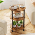 Simple Trending Side Table Living Room, Small Round End Table, 3 Tiers Accent Table for Small Spaces, Rustic Brown