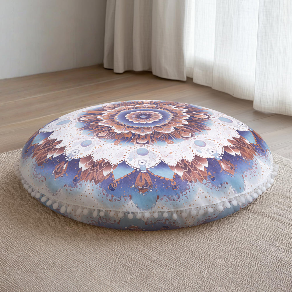 Meditation Cushion 32 Inch Round, Large Floor Pillow Seating for Adults, Bohemian Mandala Yoga Cushion, Extra Thick Memory Foam Removable Washable Cover, Ideal Gift & Holiday Decor, Green