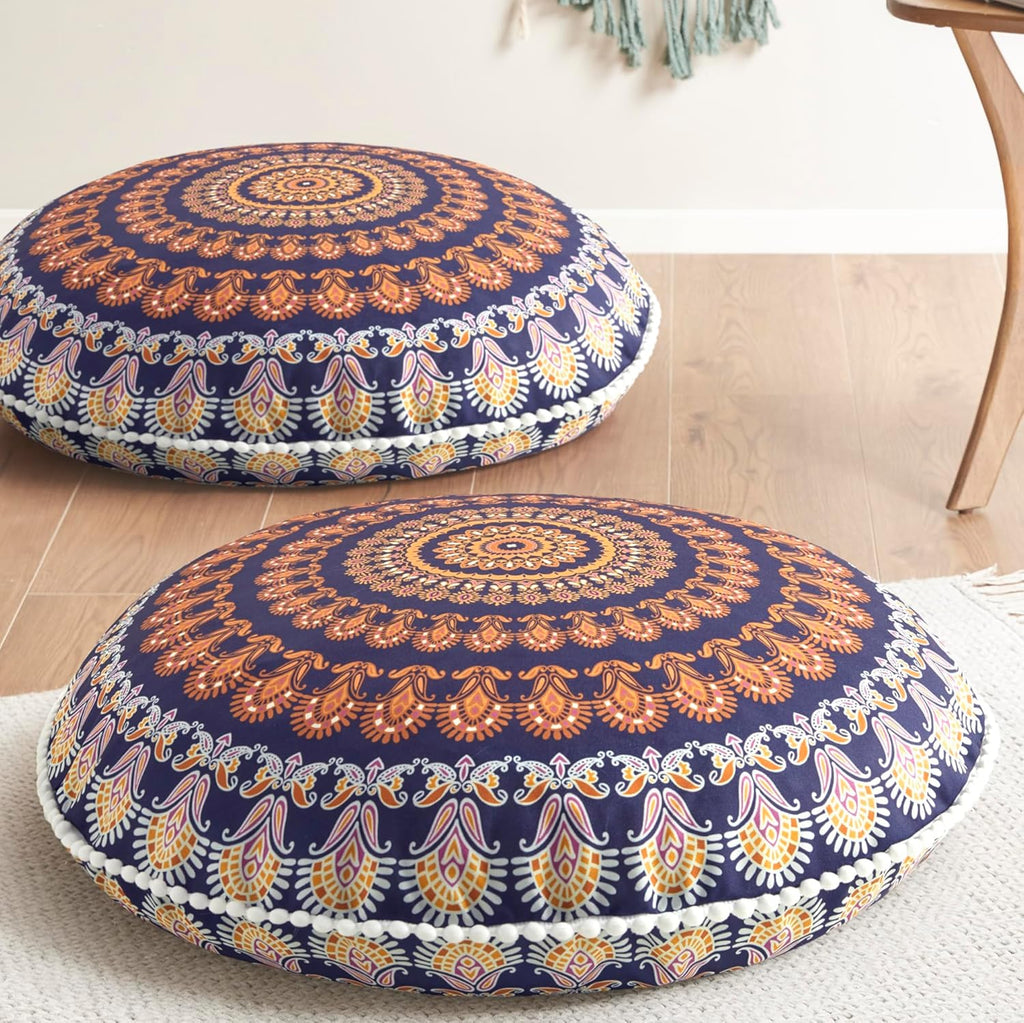 2Pcs 32 Inch Yellow Round Floor Pillows, Washable Memory Foam Meditation Cushions