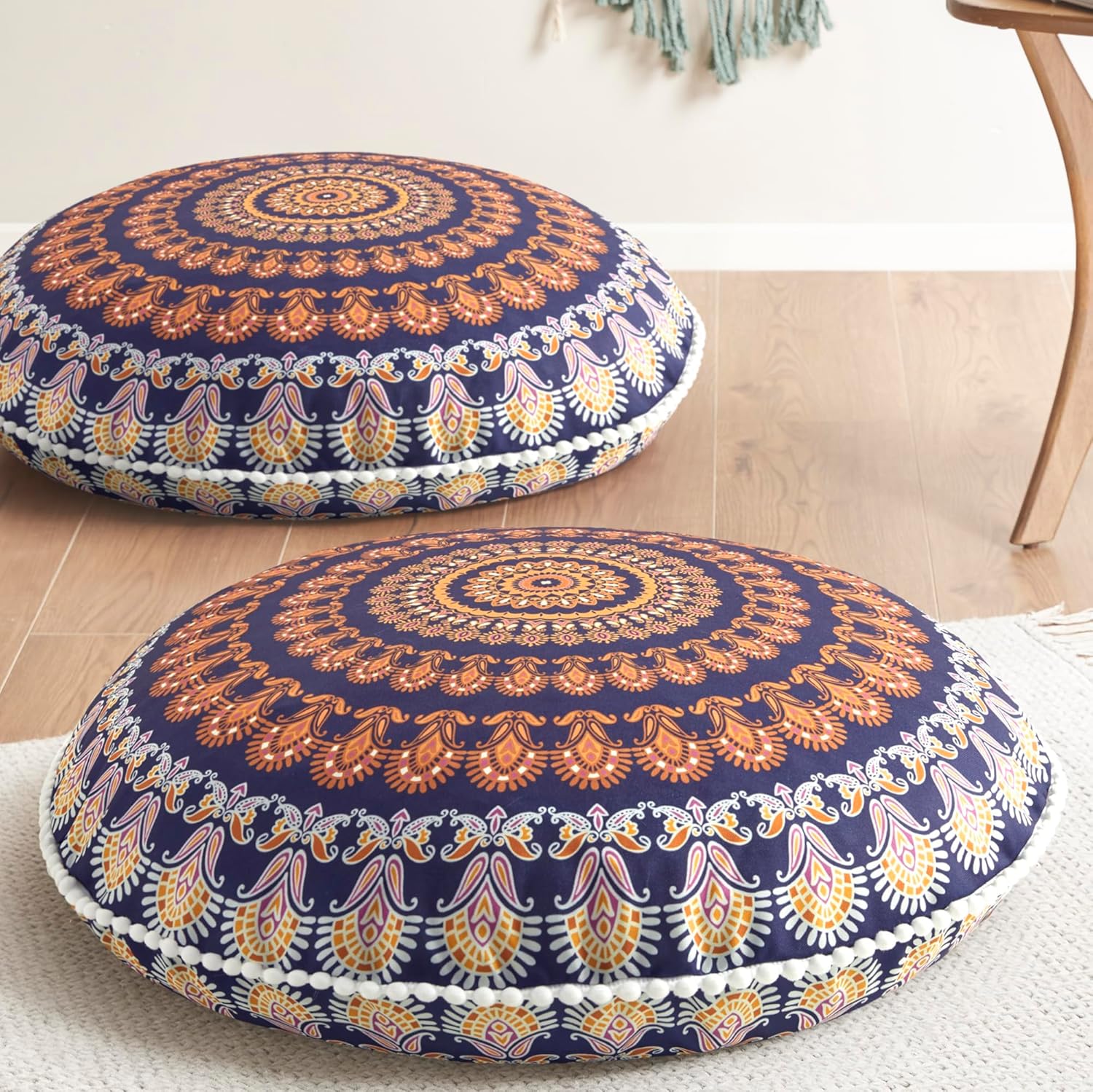 2Pcs 32 Inch Yellow Round Floor Pillows, Washable Memory Foam Meditation Cushions