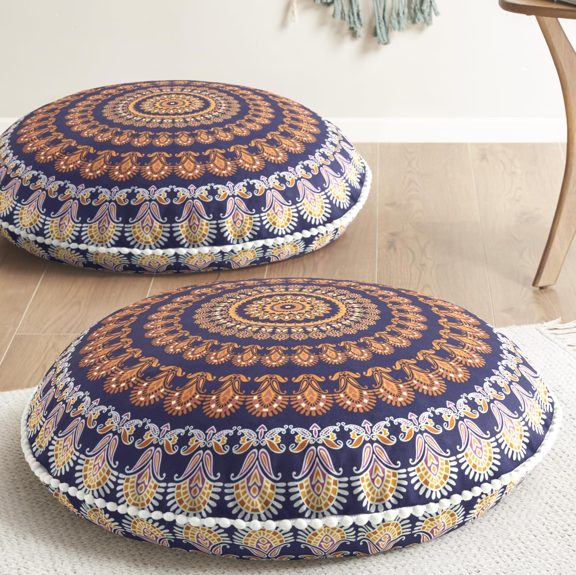 2Pcs 32 Inch Yellow Round Floor Pillows, Washable Memory Foam Meditation Cushions