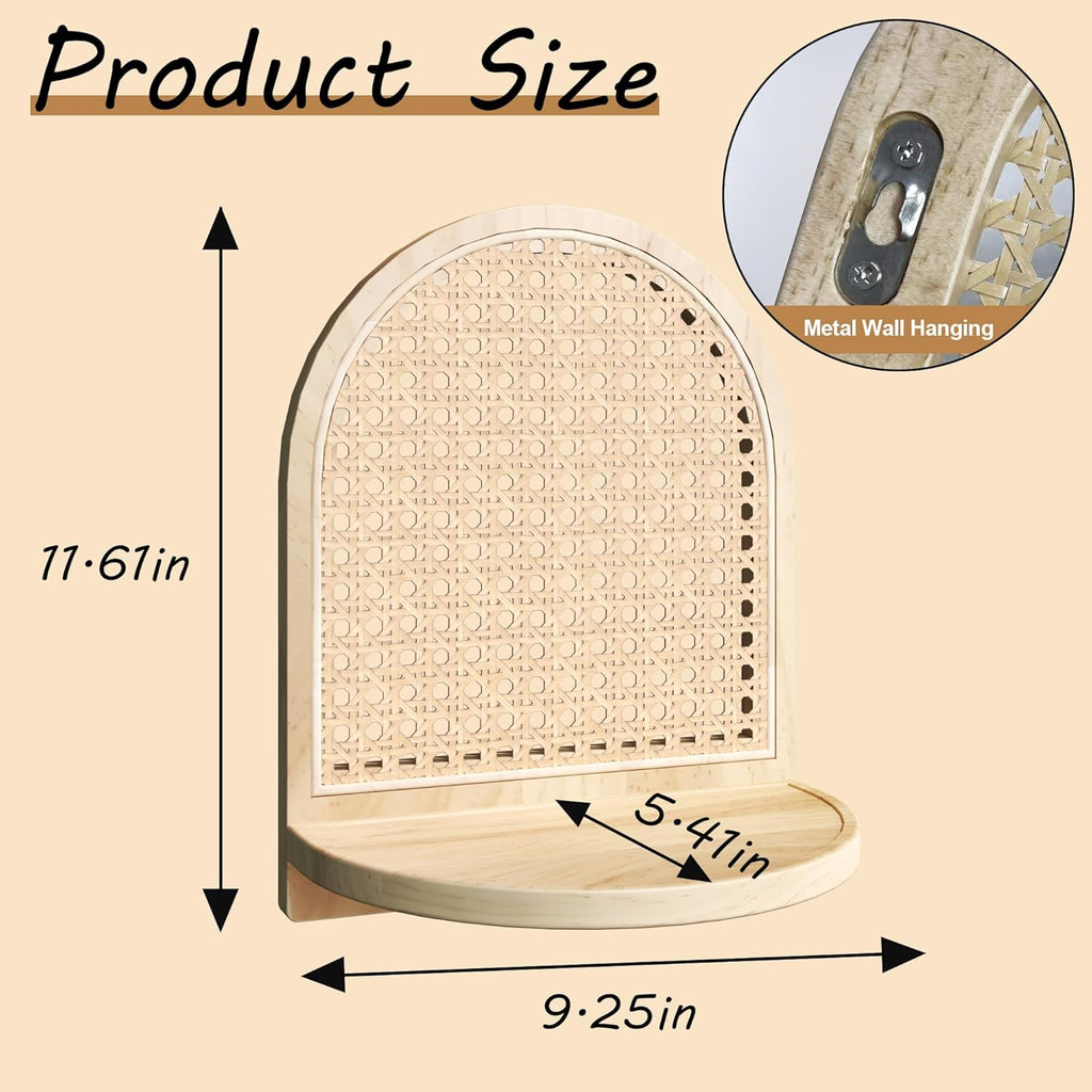 2Pcs Boho Rattan Floating Wall Shelves for Display & Storage