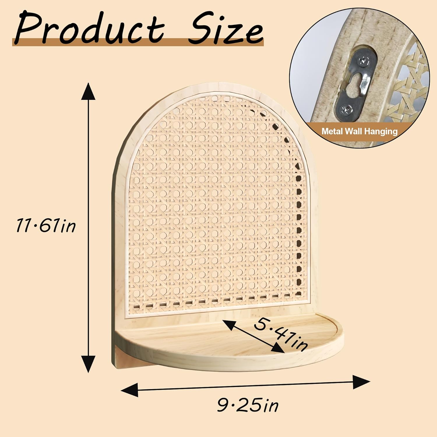 2Pcs Boho Rattan Floating Wall Shelves for Display & Storage