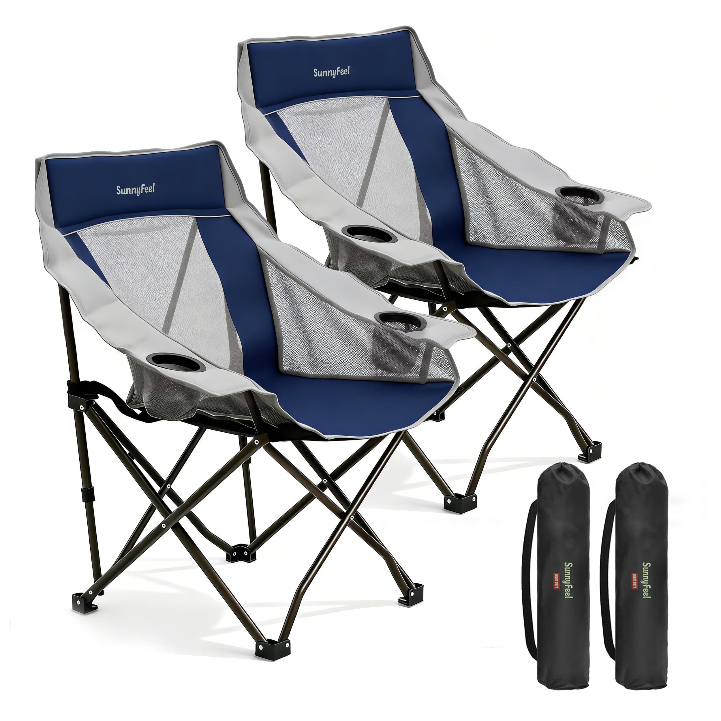 SUNNYFEEL Lightweight Oversized Camping Chairs for Adults Portable Folding Chair with Side Pockets & Cup Holde for Beach,Fishing,Trip,Picnic,Lawn,Concert Outdoor, Carry Bag Included