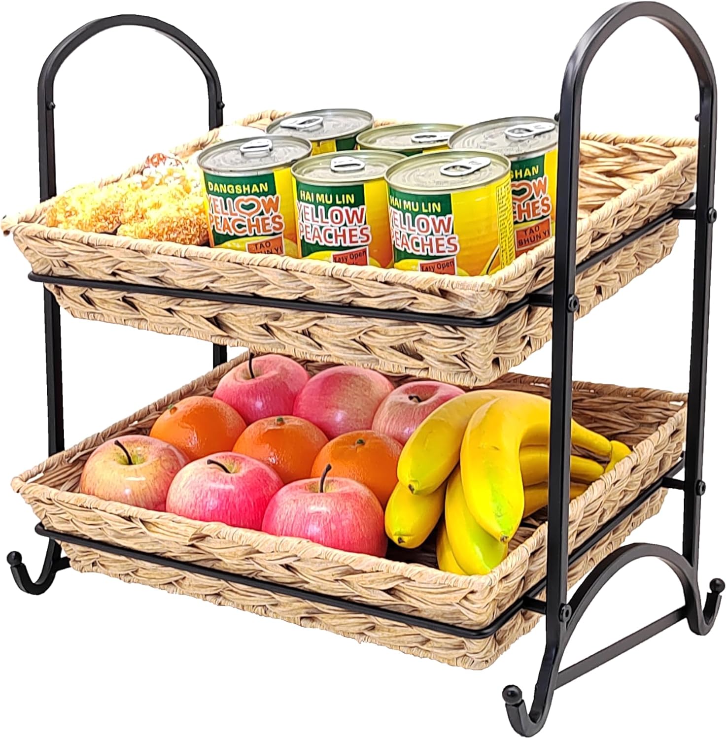 Stackable Candy Display Rack wtih Rattan|Stackable Candy Organizer|Multi-Function Snack Rack&Shelf for Chips |Perfect Display Solution for Stores (Brown, Medium)