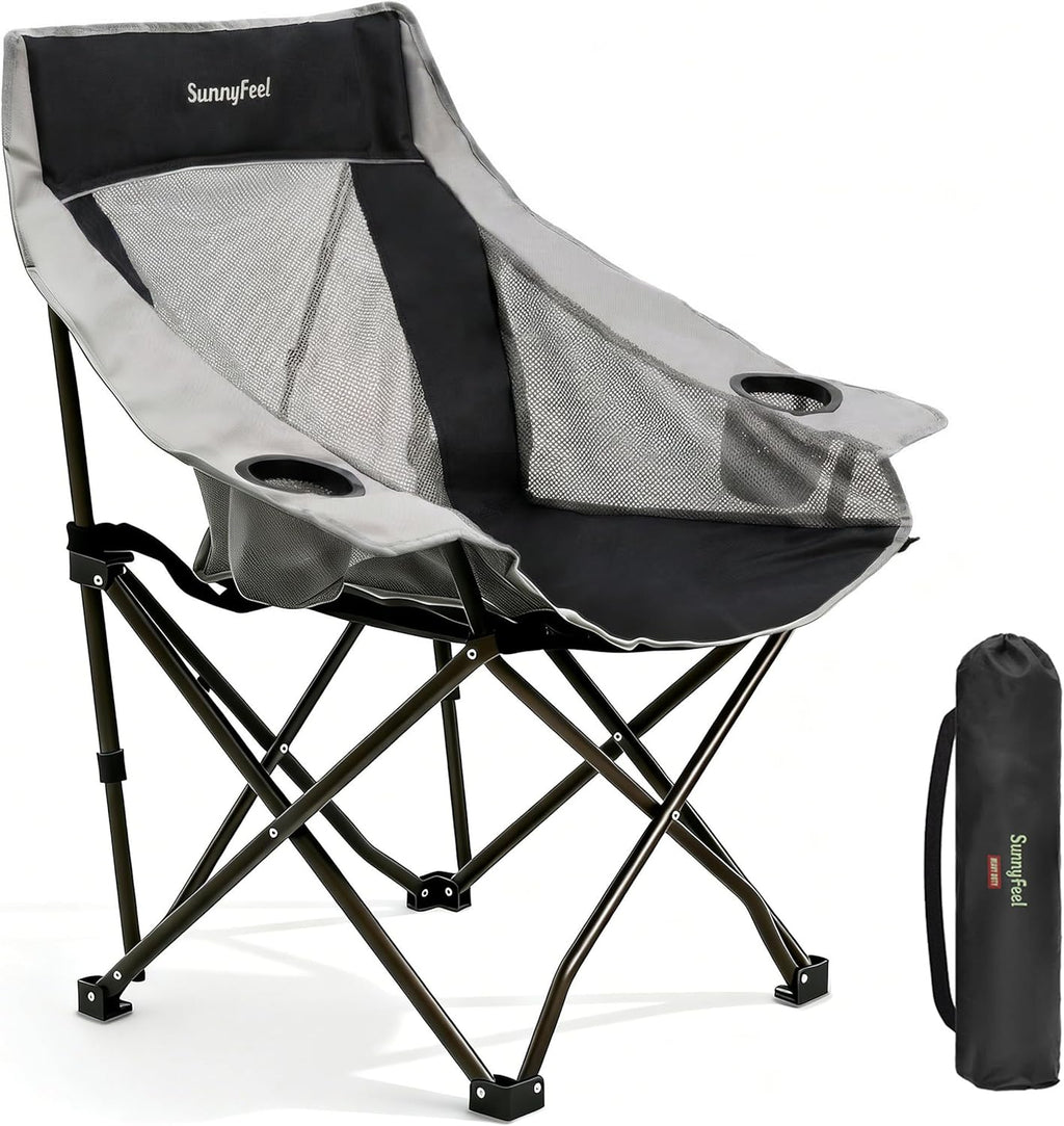 SUNNYFEEL Lightweight Oversized Camping Chairs for Adults Portable Folding Chair with Side Pockets & Cup Holde for Beach,Fishing,Trip,Picnic,Lawn,Concert Outdoor, Carry Bag Included