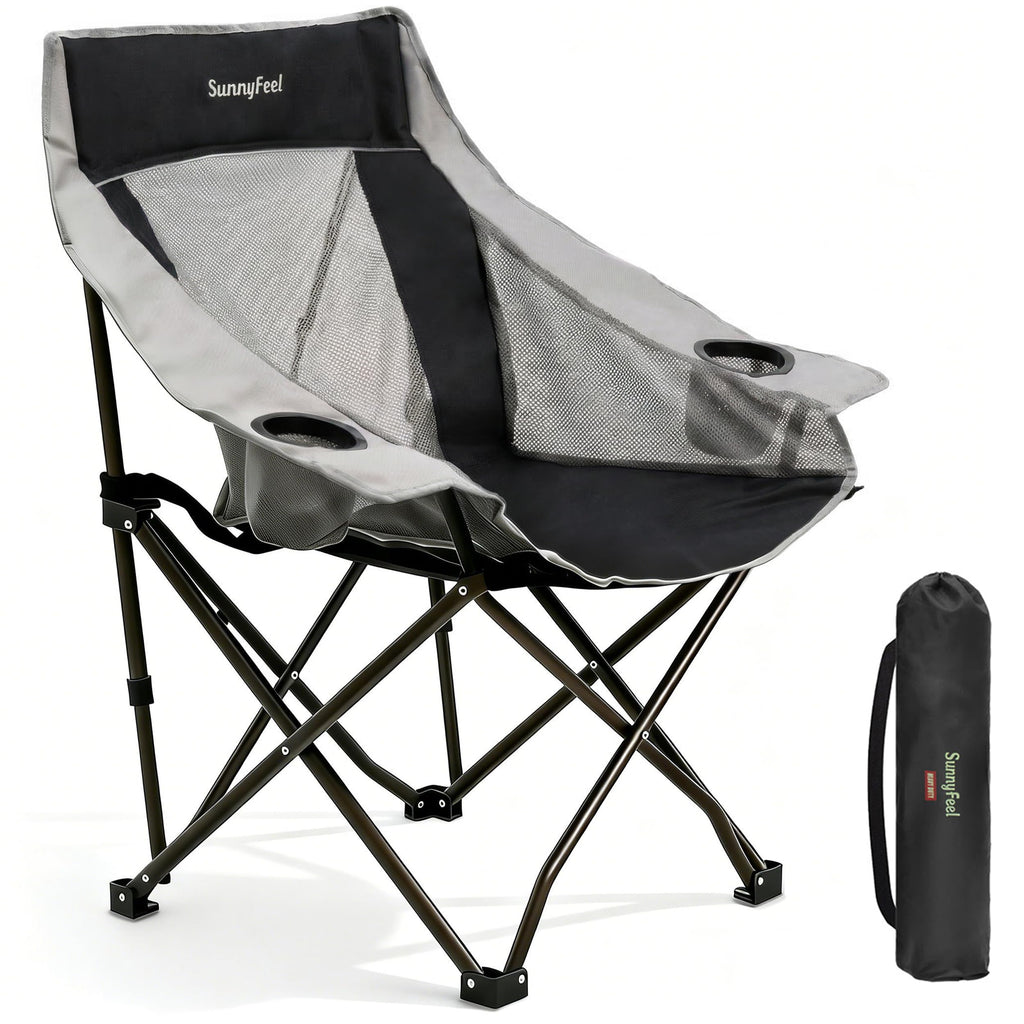 SUNNYFEEL Lightweight Oversized Camping Chairs for Adults Portable Folding Chair with Side Pockets & Cup Holde for Beach,Fishing,Trip,Picnic,Lawn,Concert Outdoor, Carry Bag Included