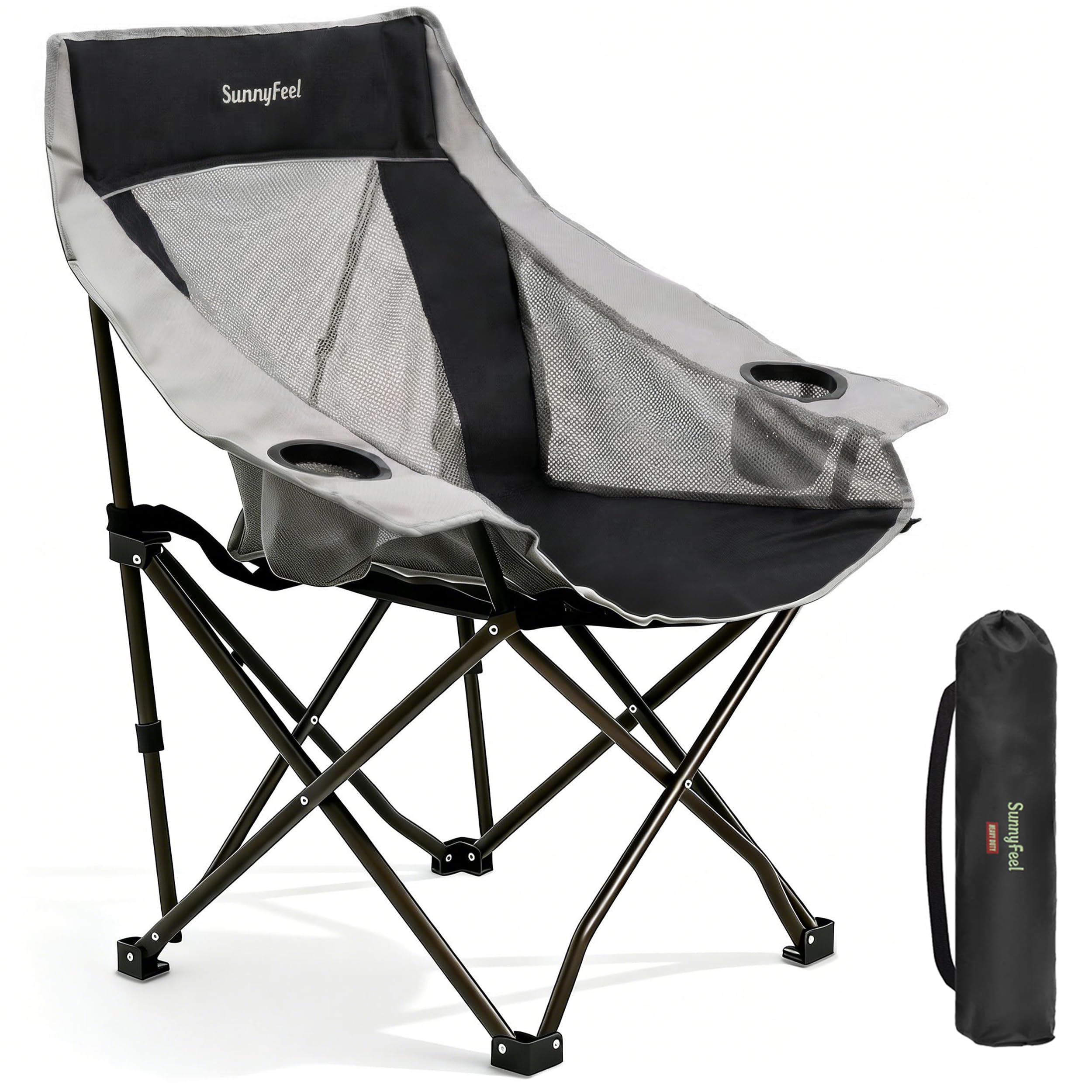 SUNNYFEEL Lightweight Oversized Camping Chairs for Adults Portable Folding Chair with Side Pockets & Cup Holde for Beach,Fishing,Trip,Picnic,Lawn,Concert Outdoor, Carry Bag Included
