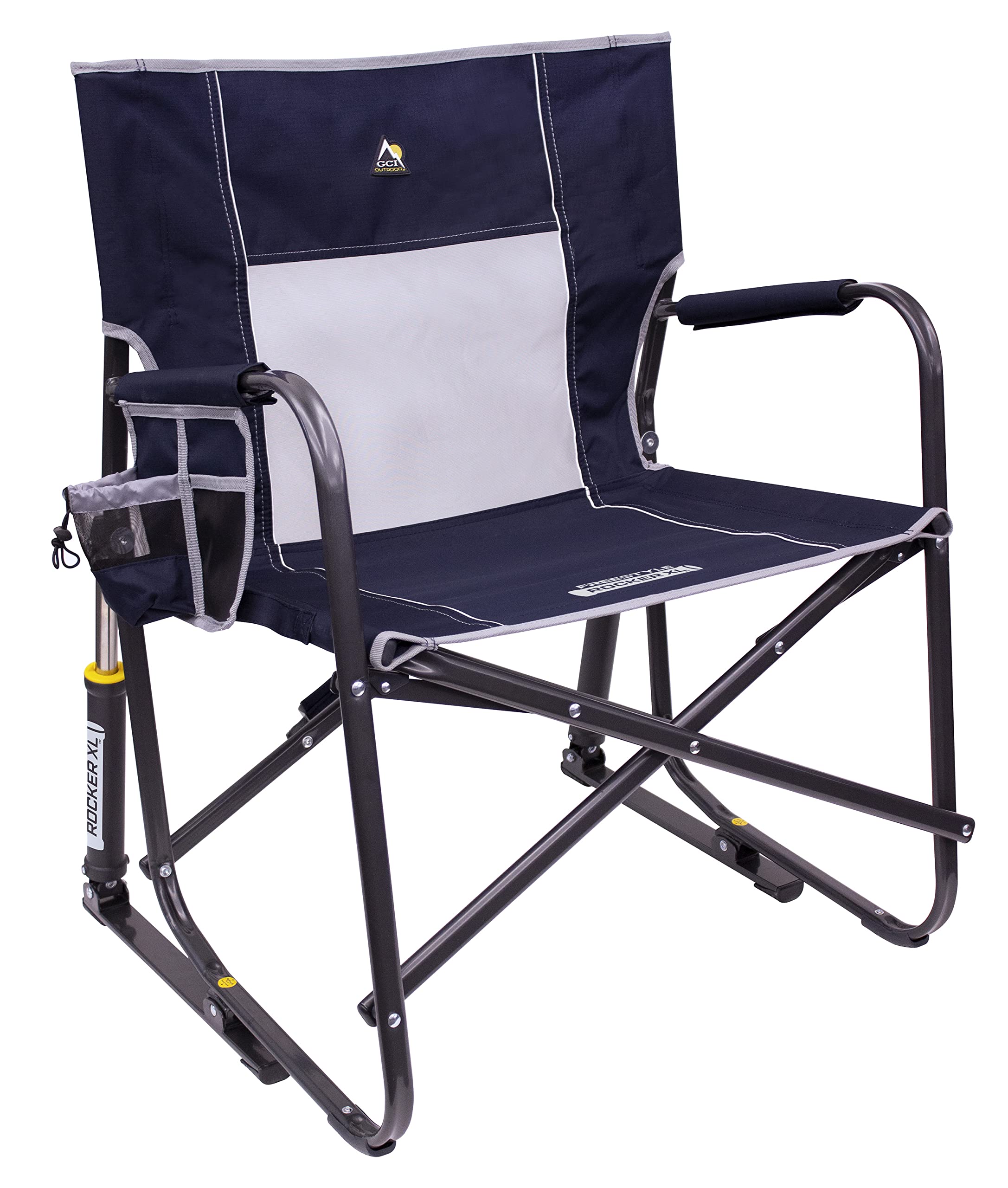 GCI Outdoor Freestyle Rocker Camping Chair | Portable Folding Rocking Chair with Solid, Durable Armrests, Drink Holder & Comfortable Backrest — Indigo Blue