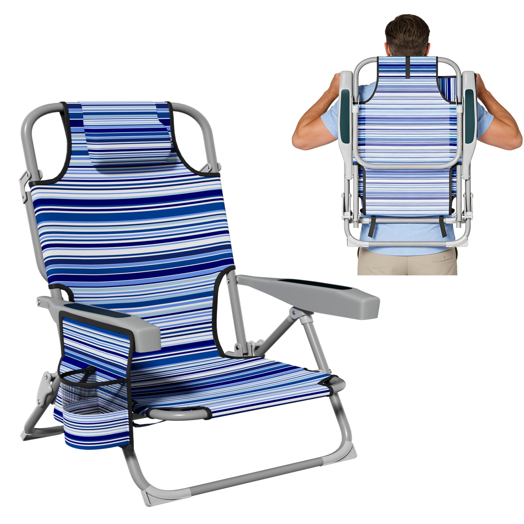Camping Chairs, High Back Breathable Mesh Camping Chair 300 LBS Capacity, Portable Outdoor Lawn Chairs Folding with Cup Holder for Picnic, Lawn, Beach, Fishing and Sports (Grey)