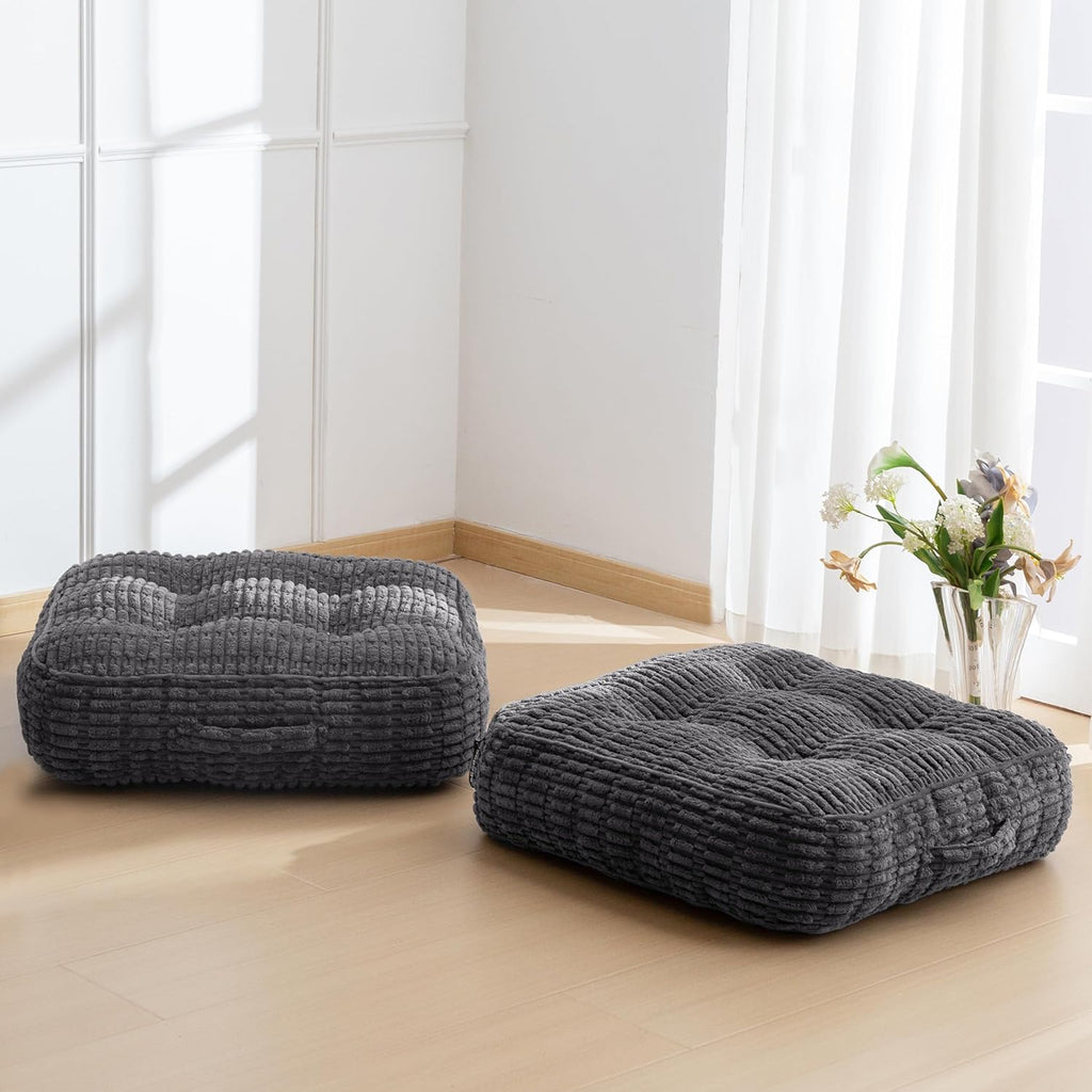 HIGOGOGO 6" Floor Pillow Cushion for Adults, Meditation Cushion Pillow, Blended Corduroy Cover, Large Square Floor Sitting for Tatami Living Room or Yoga, 2Pack, Dark Grey