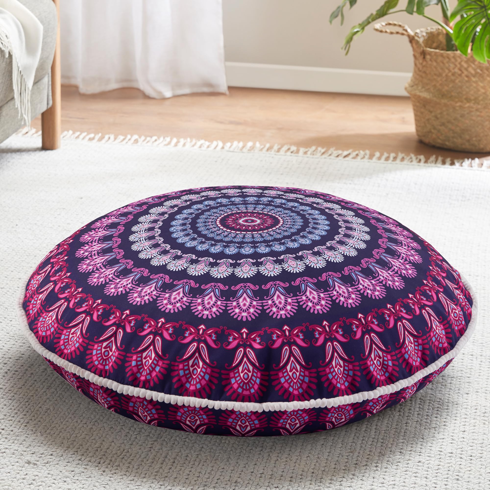2Pcs 32 Inch Yellow Round Floor Pillows, Washable Memory Foam Meditation Cushions