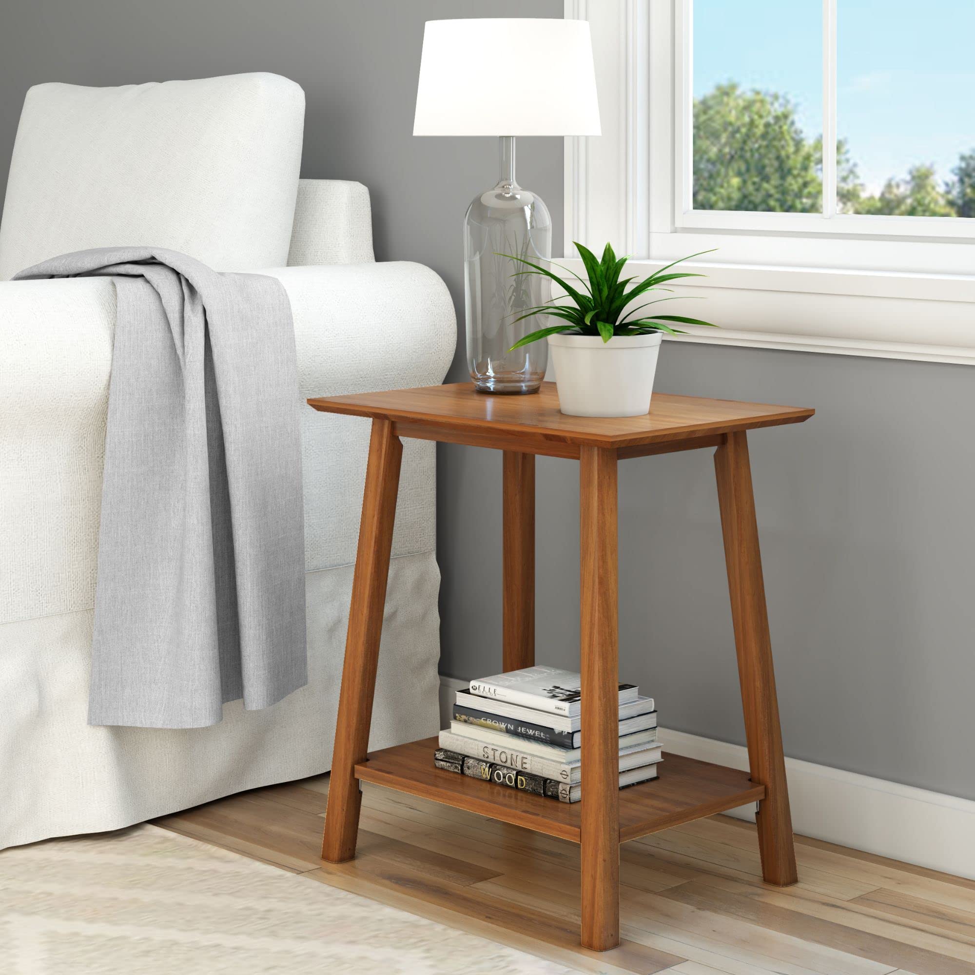 Plank+Beam Mid Century Modern Rectangular Side Table, End Table for Living Room, Wooden Bedside Table, Small End Table for Office Space, Walnut