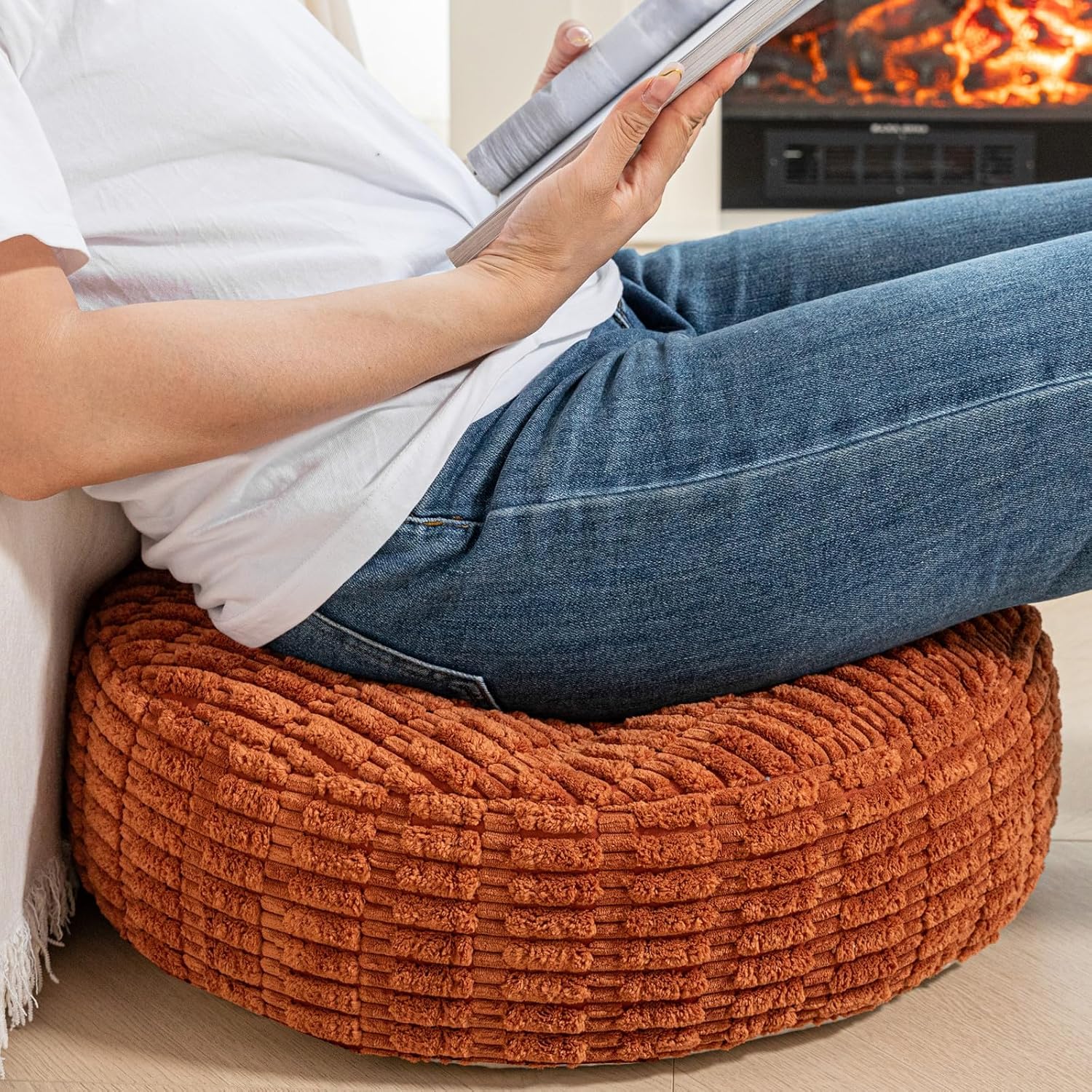 Asuprui Round Floor Pillow Soft Floor Cushion for Sitting Fur Meditation Pillow Premium Yoga Pillow for Living Room Bedroom Balcony Outdoor (Orange)