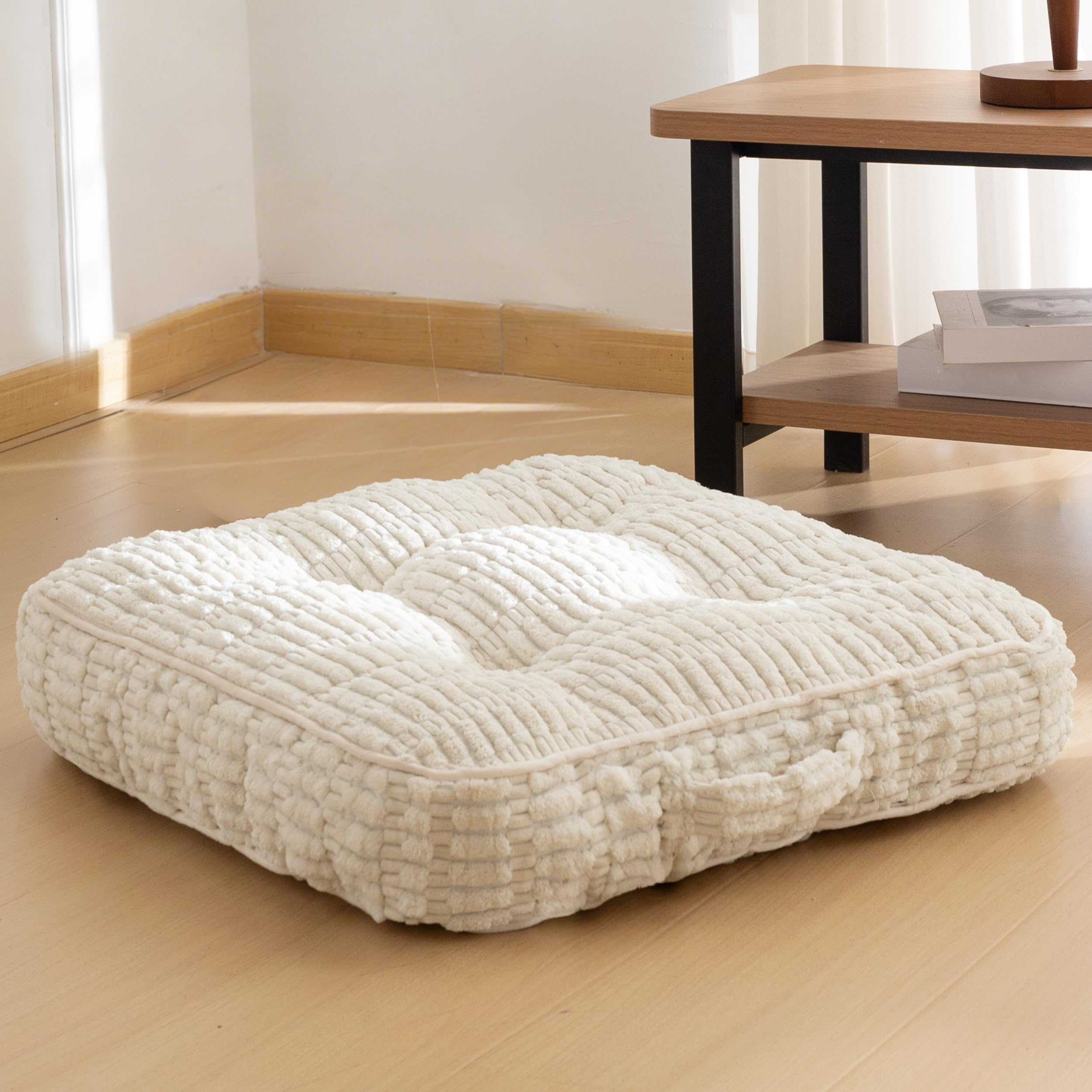 HIGOGOGO 6" Floor Pillow Cushion for Adults, Meditation Cushion Pillow, Blended Corduroy Cover, Large Square Floor Sitting for Tatami Living Room or Yoga, 2Pack, Dark Grey