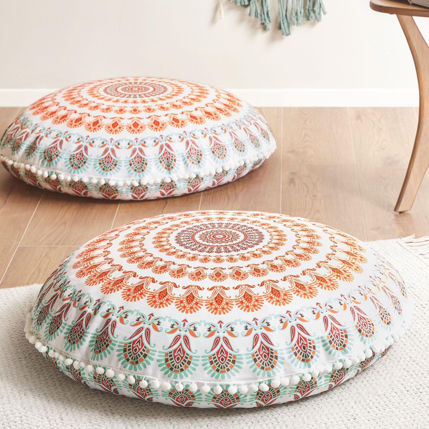 2Pcs 32 Inch Yellow Round Floor Pillows, Washable Memory Foam Meditation Cushions