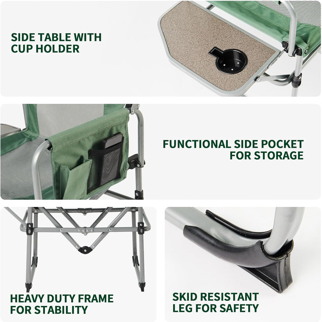 Naturehike Folding Camping Chair with Side Table, Portable Director Chair for Outdoor Camp Lawn Hiking Fishing Sports