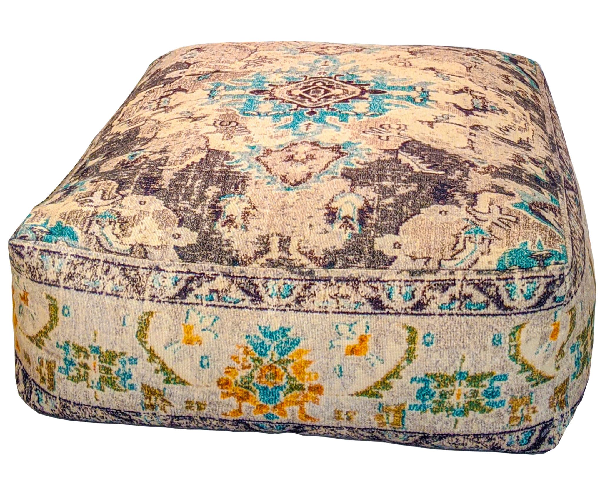 Mandala Life ART Bohemian Floor Cushion Cover - Pure Wool and Cotton Mix - 24x24x8 inches -Filler not Included - Artisan Hand Embroidery Patch Work - Boho Chic Luxury Moroccan Pouf Cover