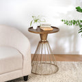 Penau Hollow Edge Retro Art Pine Side Table, Antique Gold Metal Frame with Natural Pine Top, Mid-Century Floating Round Accent Table, 25 x 18 x 18 Inchs, 110 lb Capacity