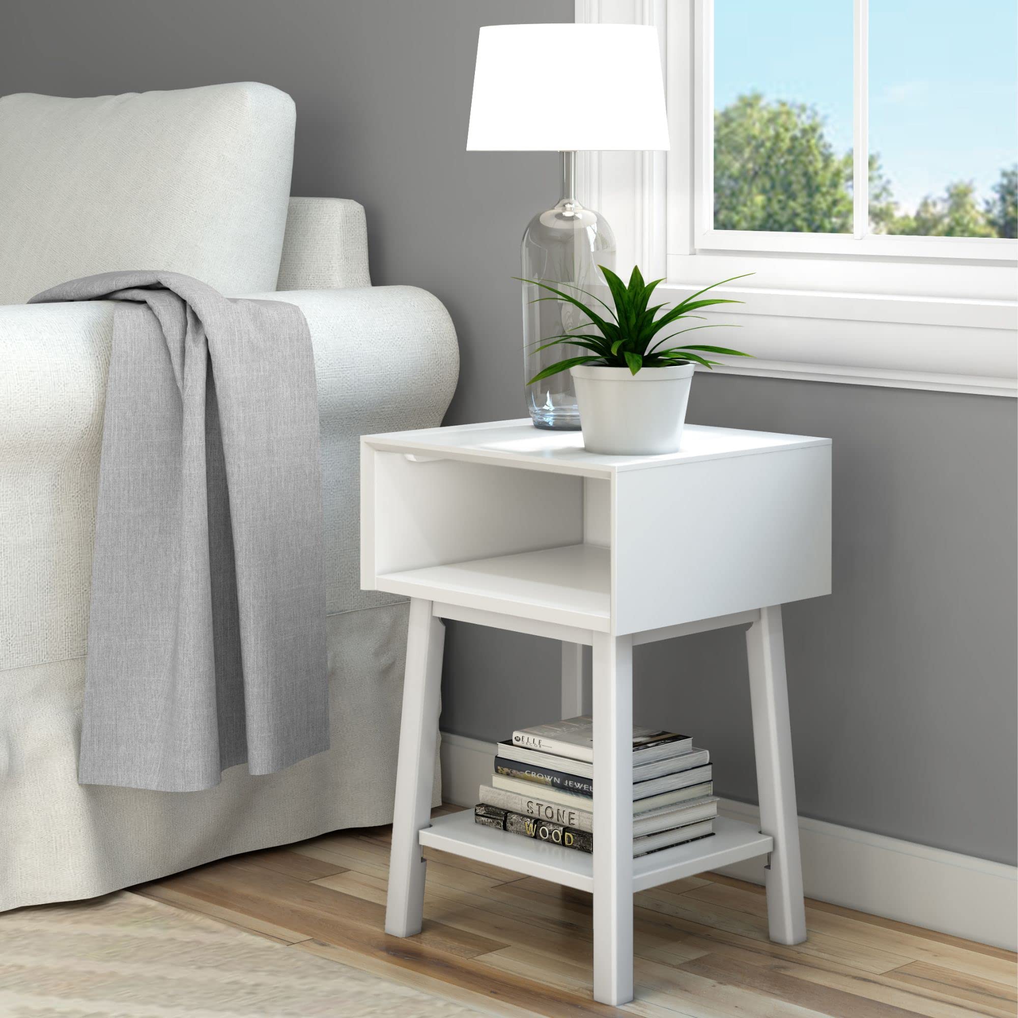 Plank+Beam Mid Century Modern Rectangular Side Table, End Table for Living Room, Wooden Bedside Table, Small End Table for Office Space, Walnut