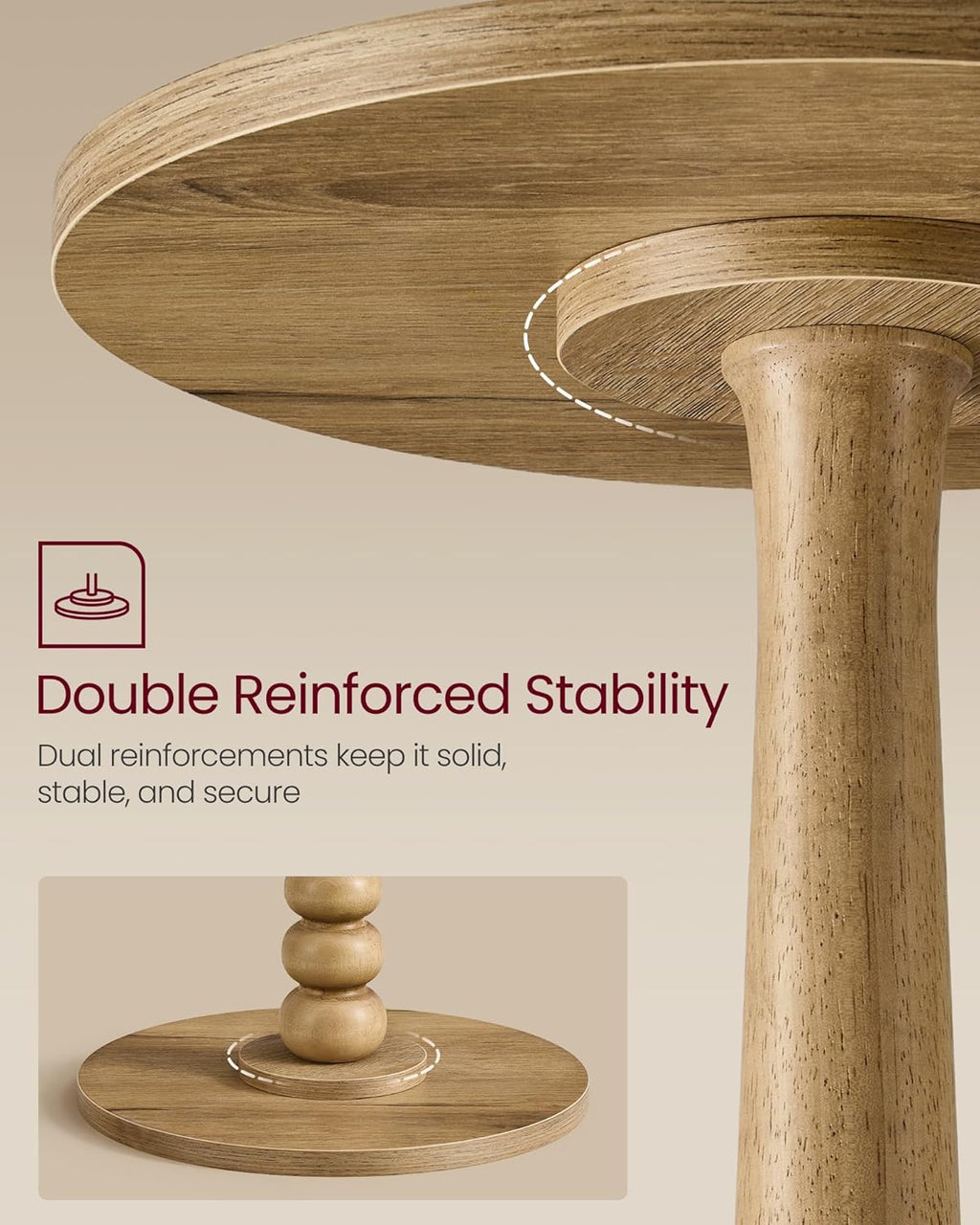 VASAGLE MARIEL Collection - Round Side Table, Small Drink End Table for Small Spaces, Accent Nightstand, Solid Wood Leg, Mid-Century Modern, for Living Room Bedroom, Natural Brown ULET293HC01S