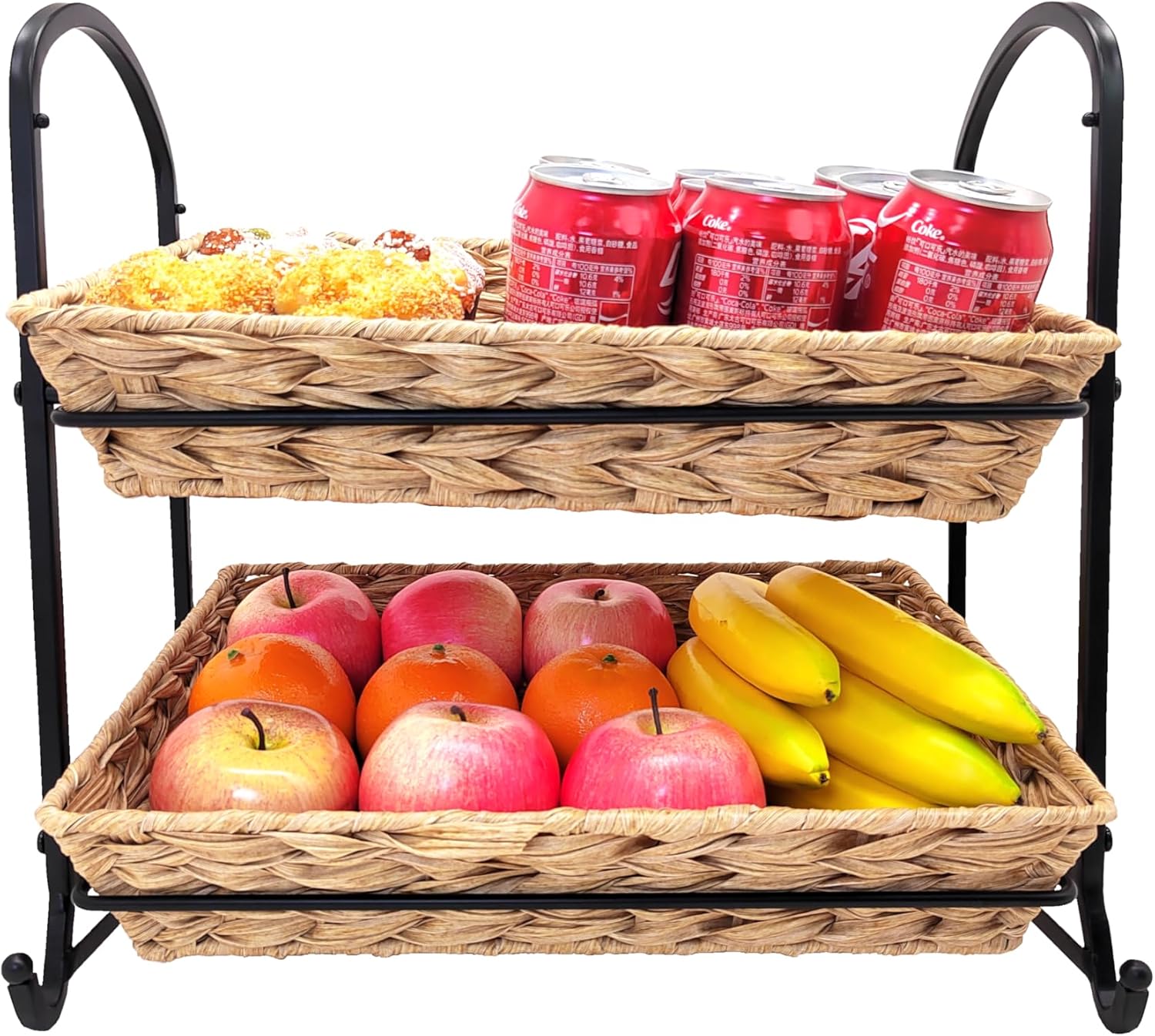 Stackable Candy Display Rack wtih Rattan|Stackable Candy Organizer|Multi-Function Snack Rack&Shelf for Chips |Perfect Display Solution for Stores (Brown, Medium)